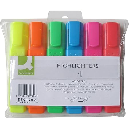 Q-Connect Highlighter Pens KF01909 - Assorted Colours, Pack of 6 : Amazon.co.uk: Stationery