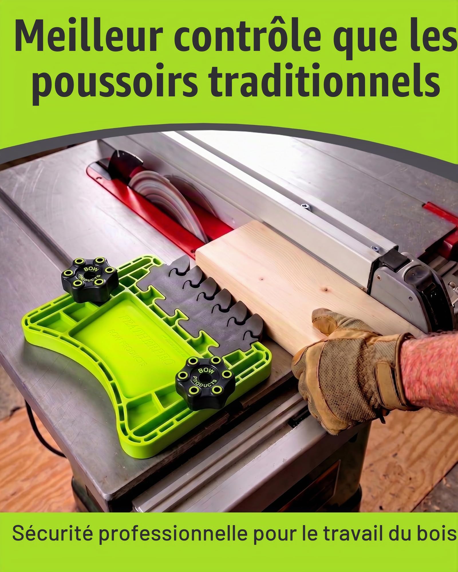 BOW Products FeatherPRO FP1 - Nœud Presseur de Sécurité pour Scie sur Table Scie à Ruban et Table de Fraisage - Lamelles EVA qui Réduisent le Recul - Outils et Sécurité Bois