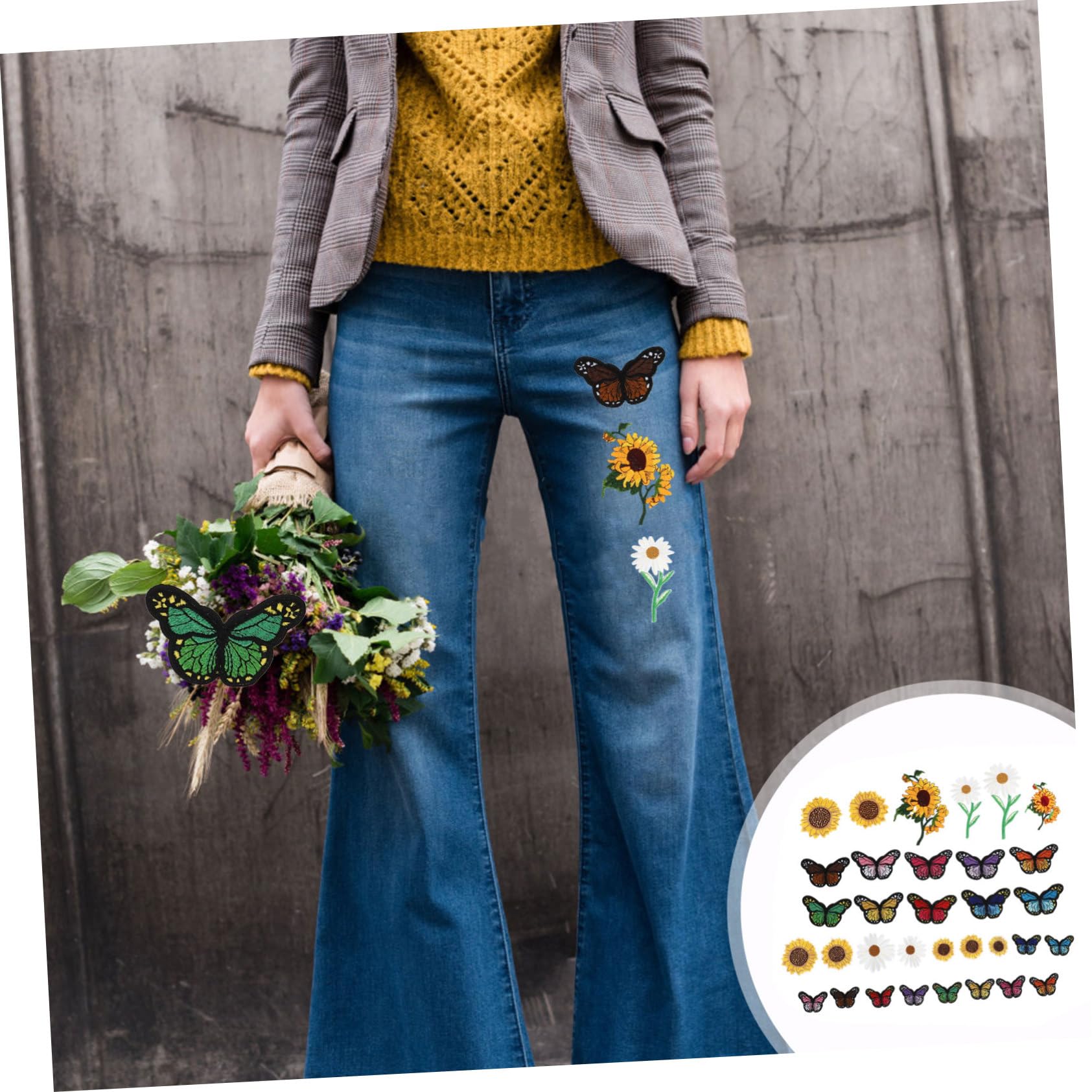 VILLCASE 99pezzi Toppe Ricamate Forma e Farfalle Per Abbigliamento Applicazioni Per Decorare e Riparare Vestiti Jeans Borse e