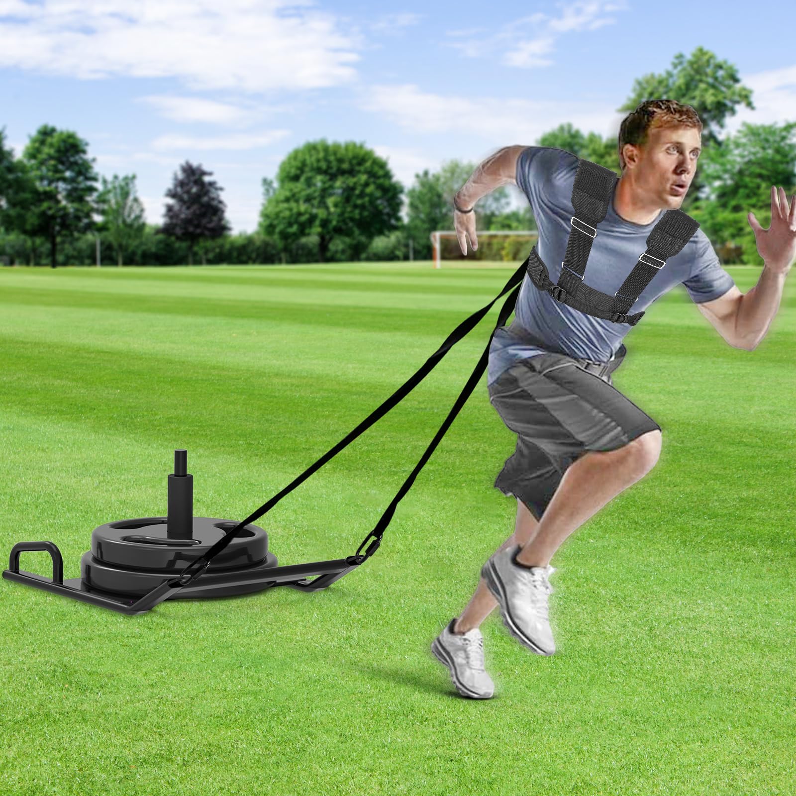 Dolibest Trineo de pesas portátil, trineo de entrenamiento con asas, trineo de empuje y tracción para entrenamiento de fuerza y velocidad, diseño innovador para espacio libre de obstáculos, adecuado