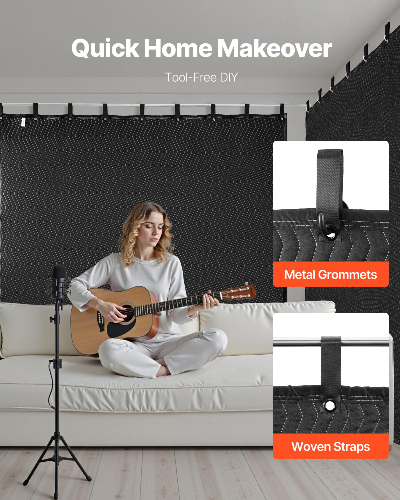 VEVOR Mantas Insonorizantes 2 Piezas, Manta de Amortiguación Acústica Espesa 2438 x 2032 mm con Ojales, Cortinas Insonorizadas para Estudio, Bloqueador de Luz y Grabación de Música para Ventanas
