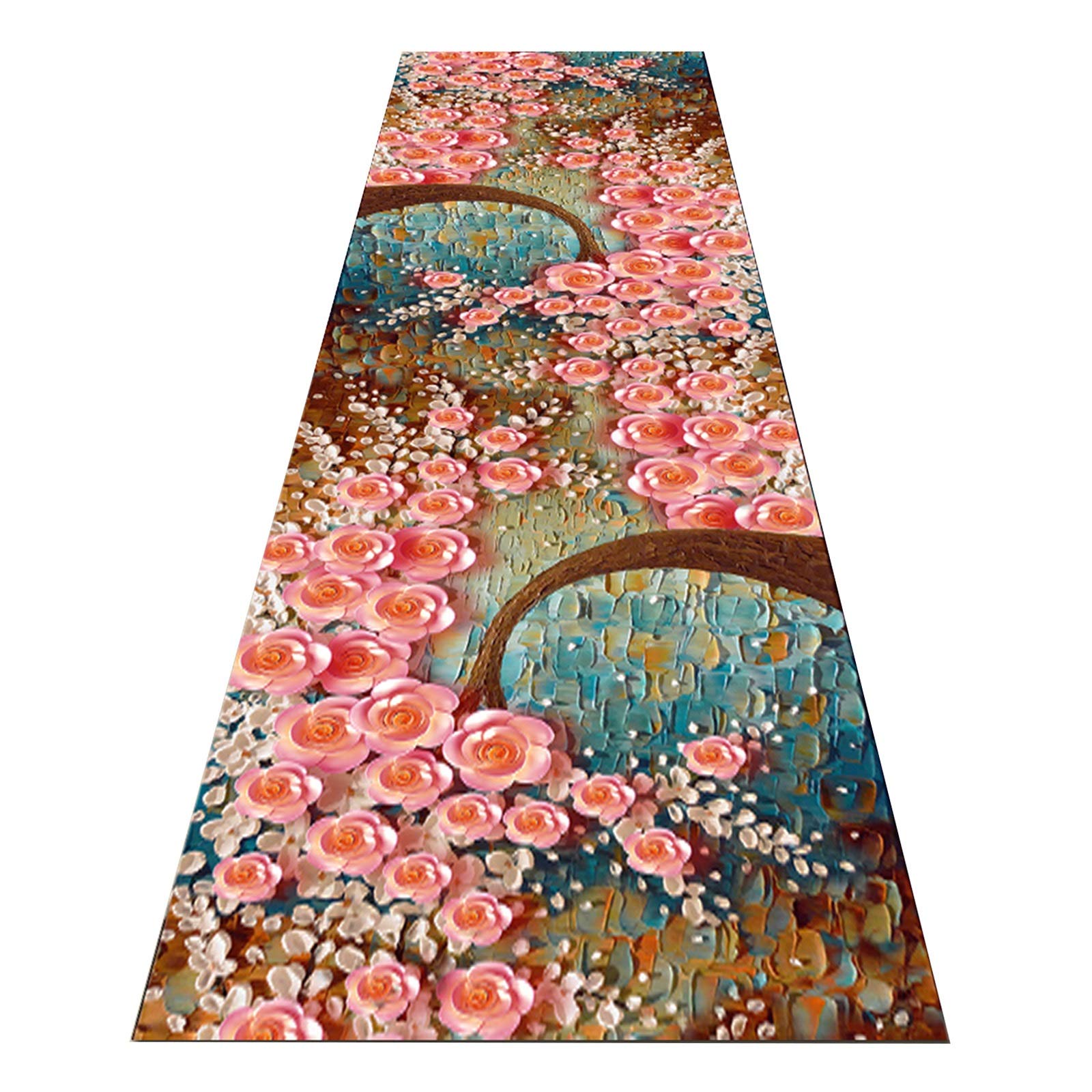 Tapis de zone antidérapante motif floral en caoutchouc pour couloir et salon