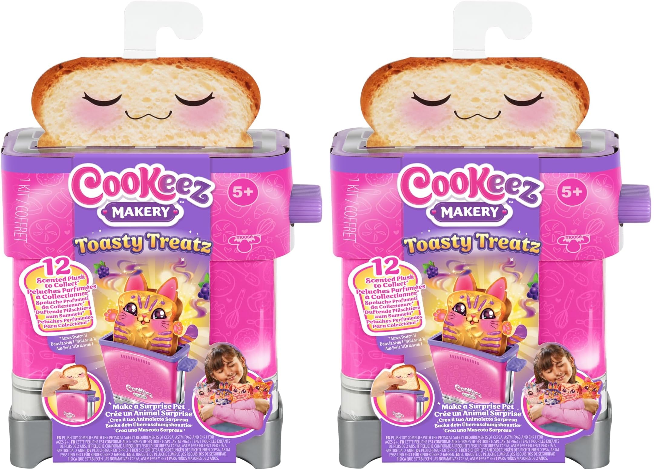 COOKEEZ MAKERY Toasties. Spielzeug-Toaster mit süß duftendem Überraschungsplüschtieren zum sammeln. Spielzeug-Brot hineinstecken und EIN Überraschungsplüschtier springt heraus! (Packung mit 2)