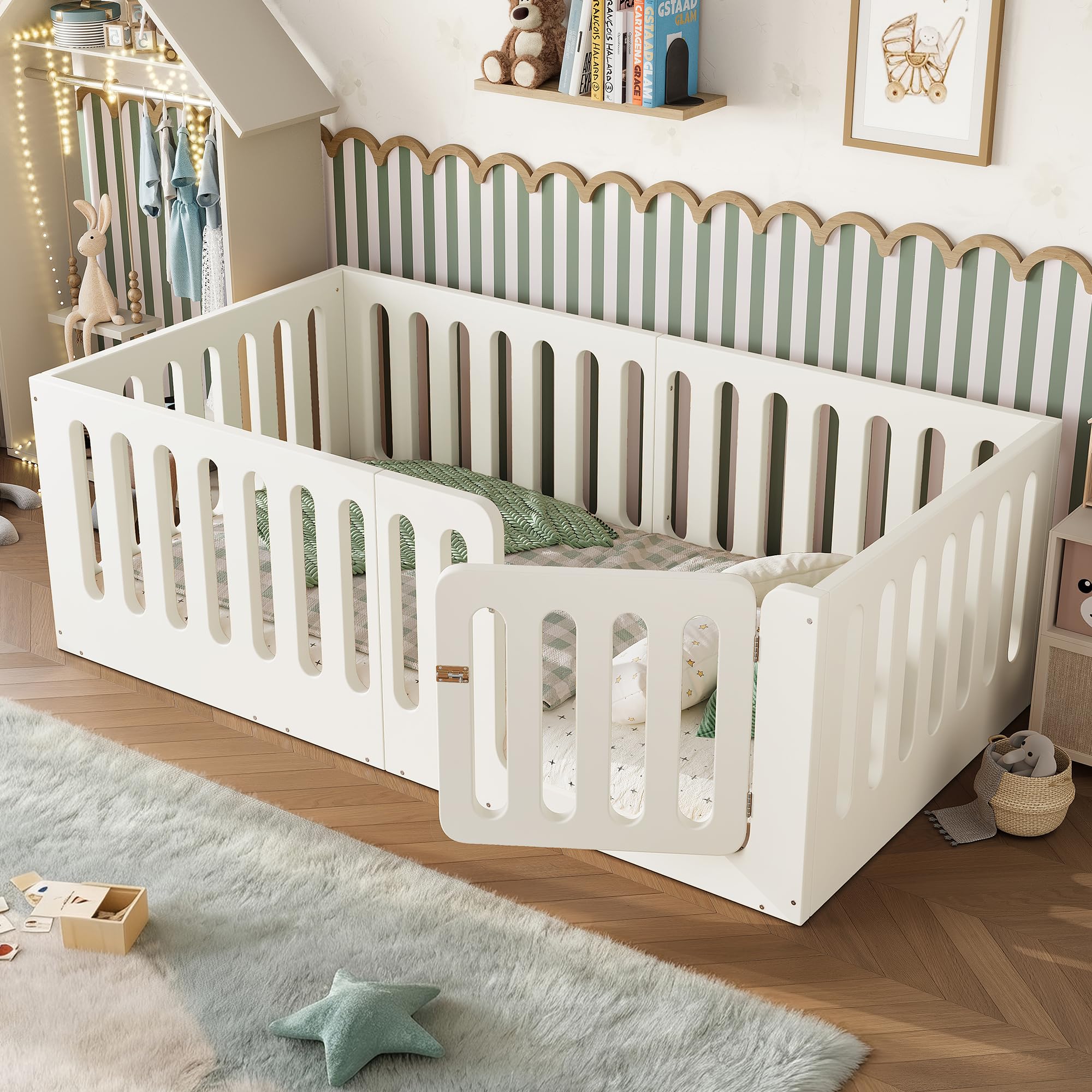 Bellemave Twin Montessori Floor Bed Frame,Beige