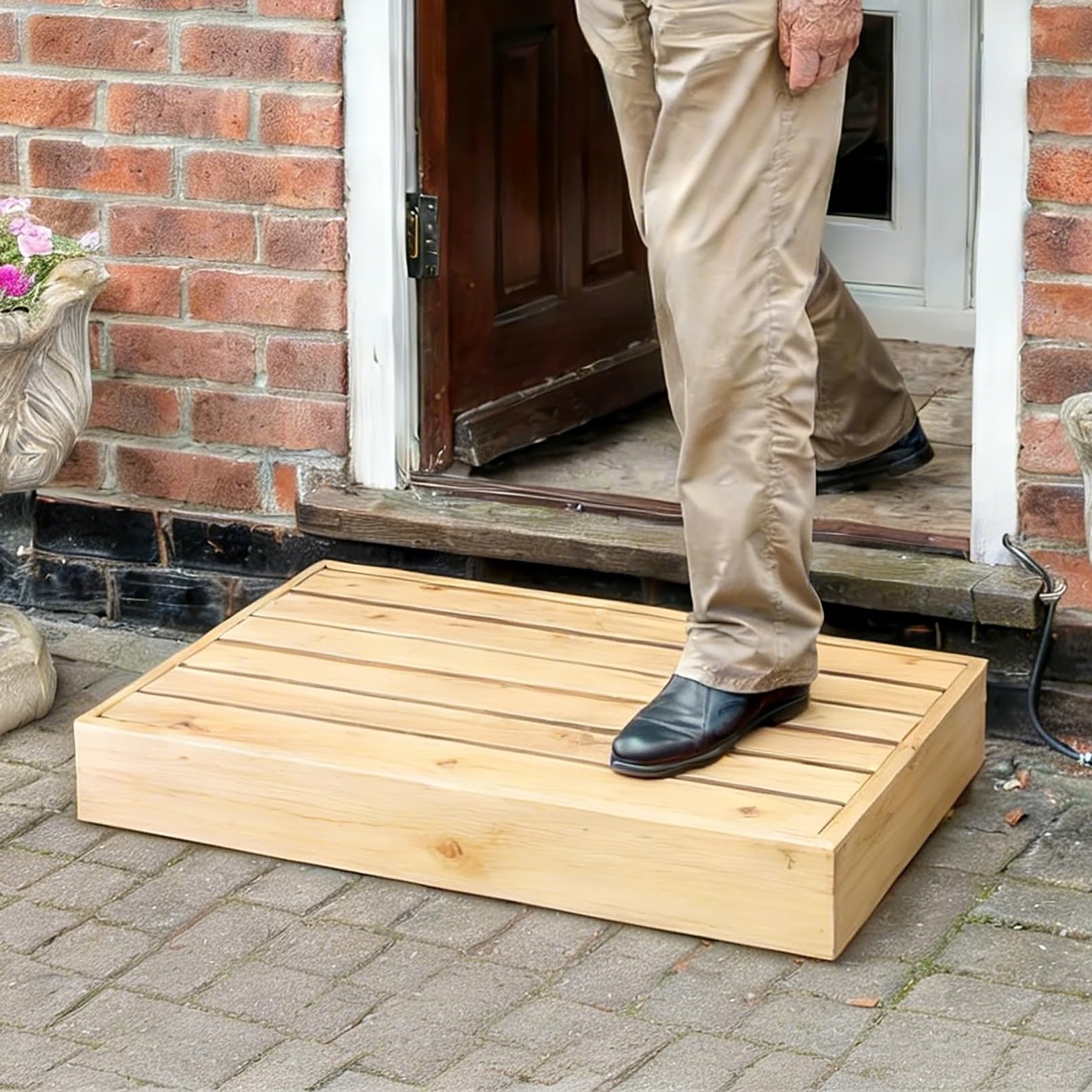 Pounjsd Wooden Bedside Step Stool, Non-Slip Outdoor Half Step, Solid Wood Mobility Footstool for High Beds, Portable Bedside Step, Stepping Stool for Bathroom Kitchen and Bedroom, 100×30×20cm