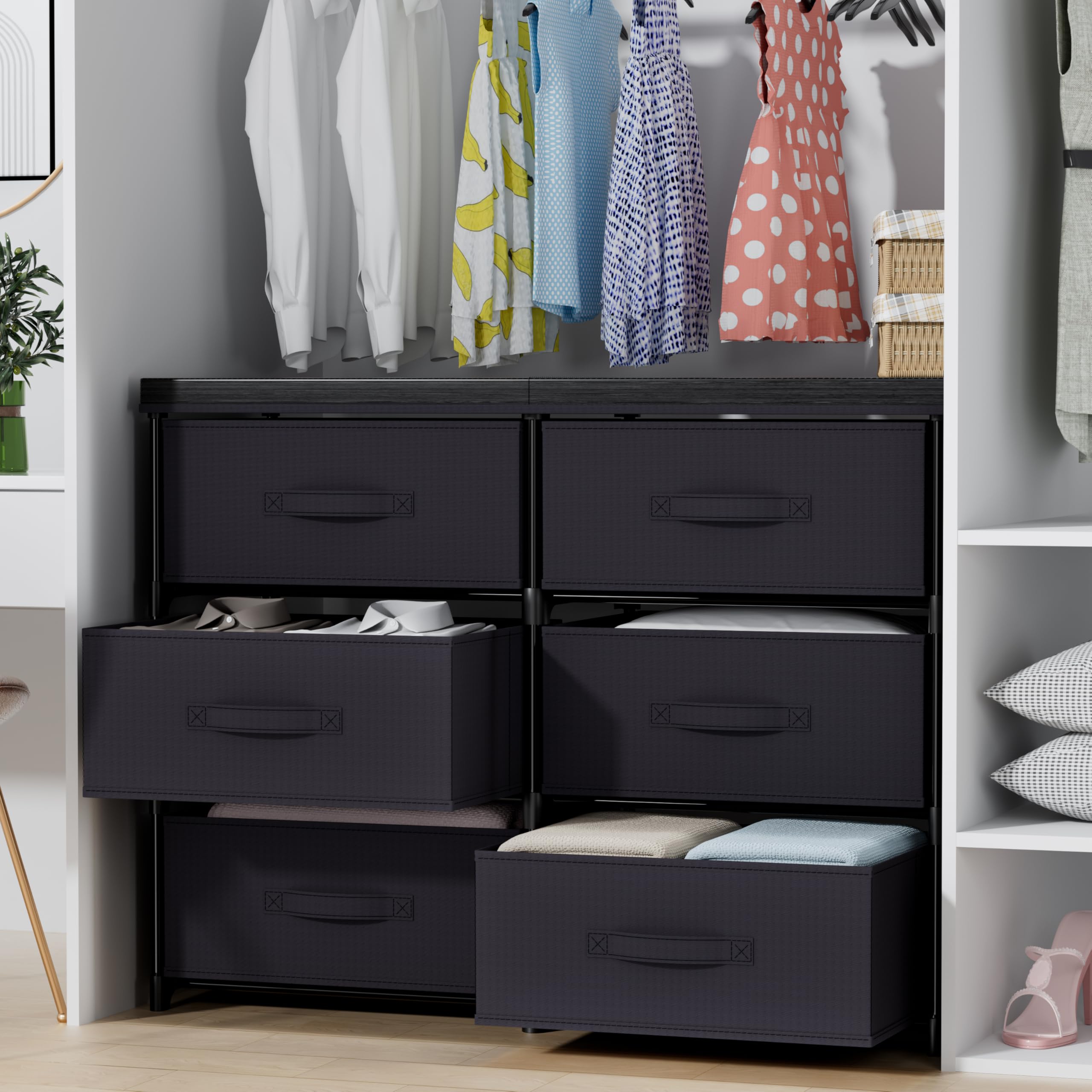Amazon.com: GcdPai Dresser with 6 Fabric Drawer Leather Desktop