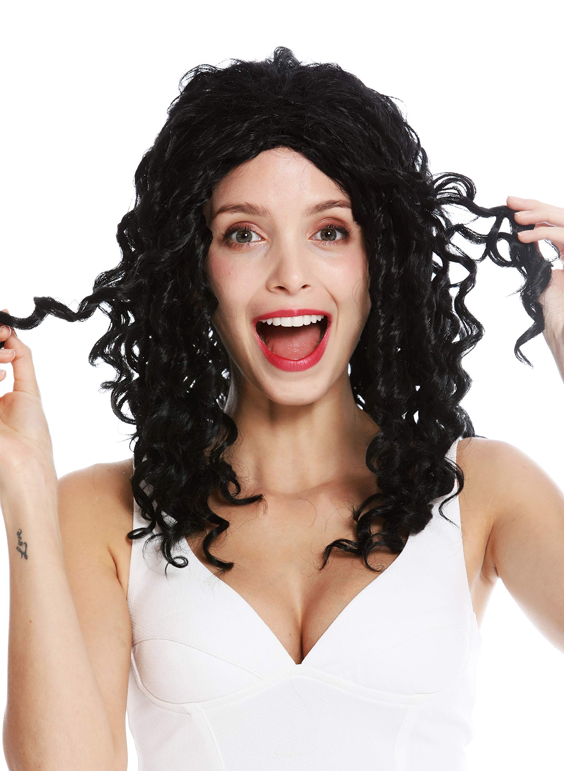 WIG ME UP - ZM-1622-1 women's quality wig long middle parting curly corkscrew curls black, deep black, Länge: ca. 50 cm