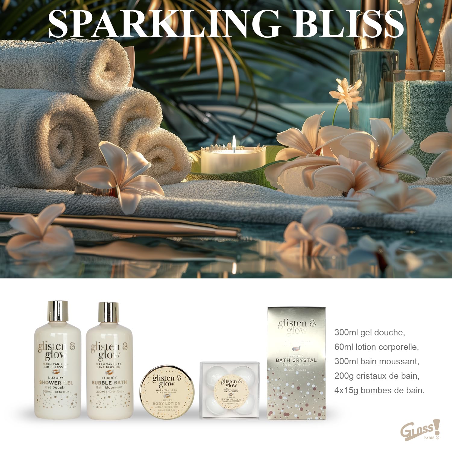 GLOSS ! Cofanetto da bagno LUXURY GOLD – Cofanetto di bellezza per donna – Cesto di bellezza, cura e benessere – Regalo per donna, compleanno, Natale, insegnante, festa della mamma - BAIGNOIRE