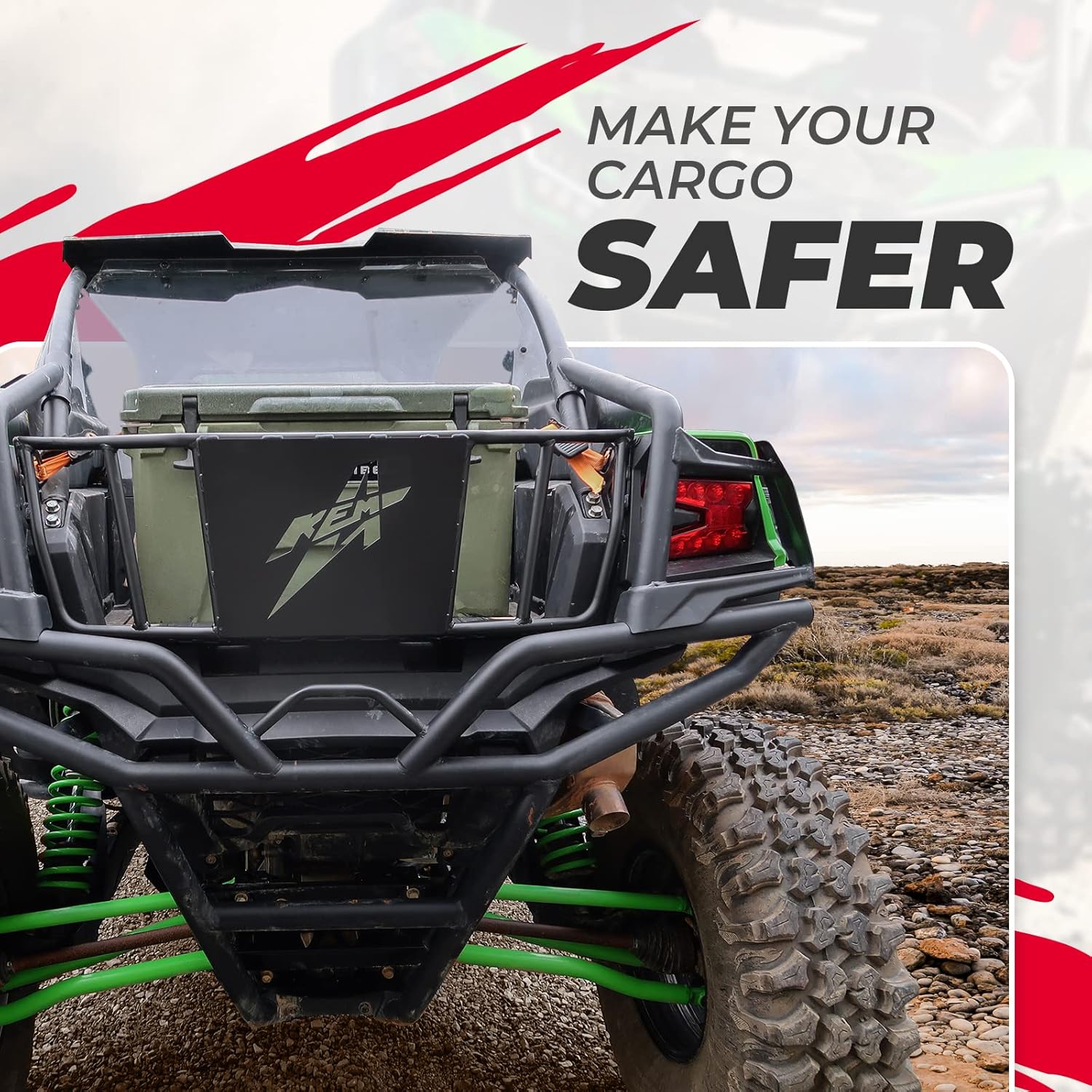 KEMIMOTO UTV Tailgate Compatible with Kawasaki Teryx KRX KRX4 1000 2020 2021 2022 2023 2024 Heavy-Duty Steel Cargo Bed Enclosure Luggage Rack Bed Extender High Capacity Can Hold 32" Spare Tire