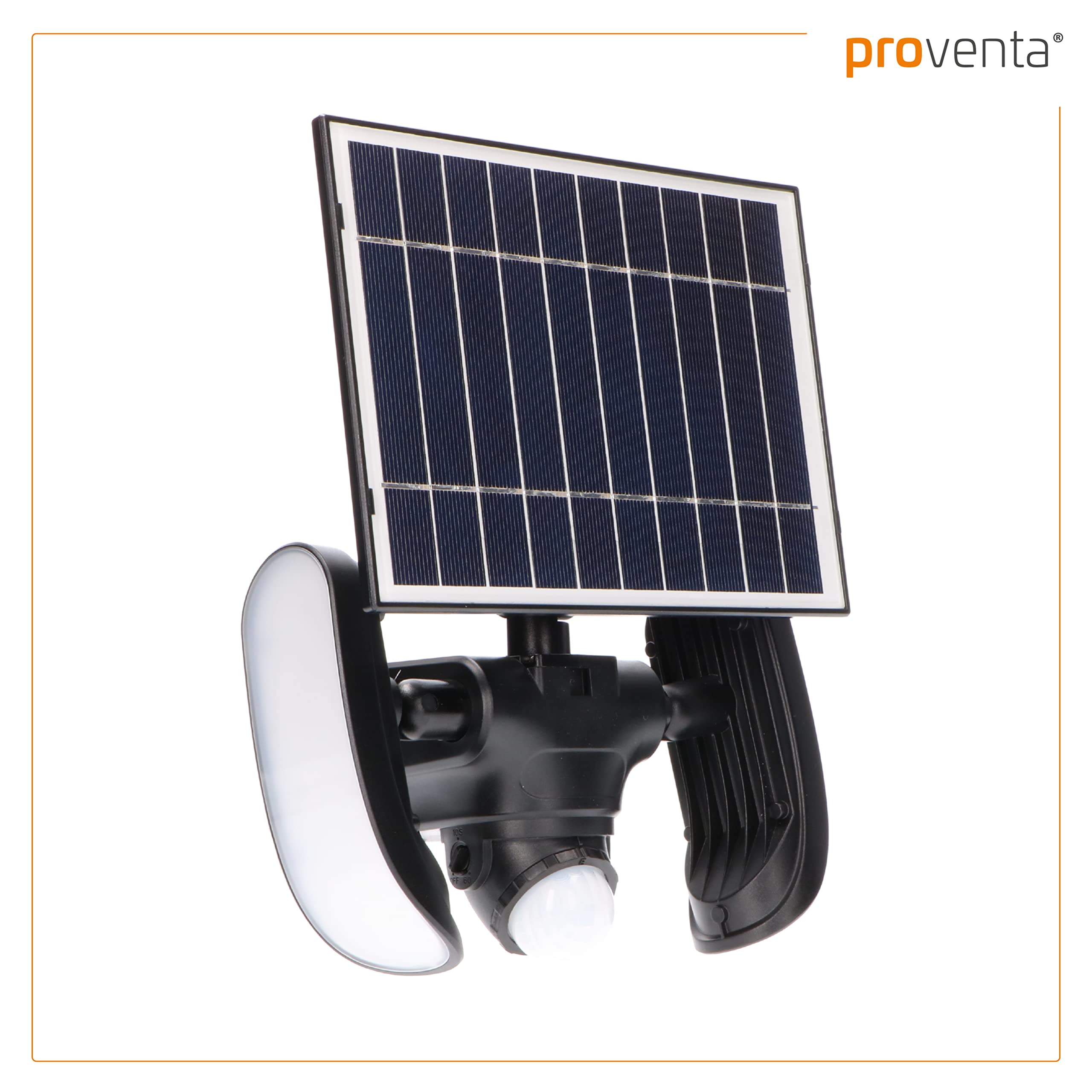 proventa® LED Solar Profi-Strahler schwarz mit Bewegungsmelder 10W 1.000lm 3 Lichtmodi
