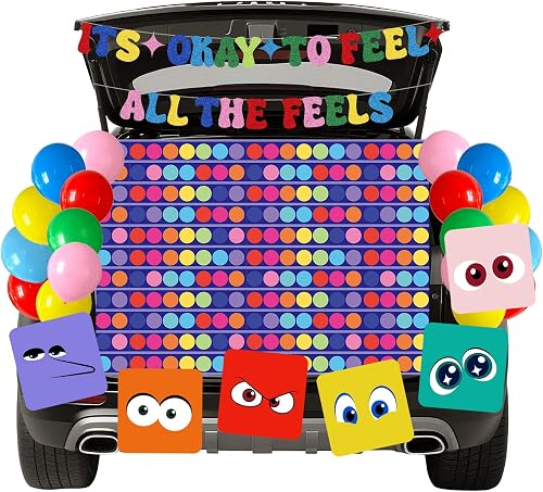 Halloween Trunk Or Treat Car Decorations Kit for SUV Outdoor Indoor Emotion Different Feelings Trunk Or Treat Decorations for Church Car Archway Garage Door
