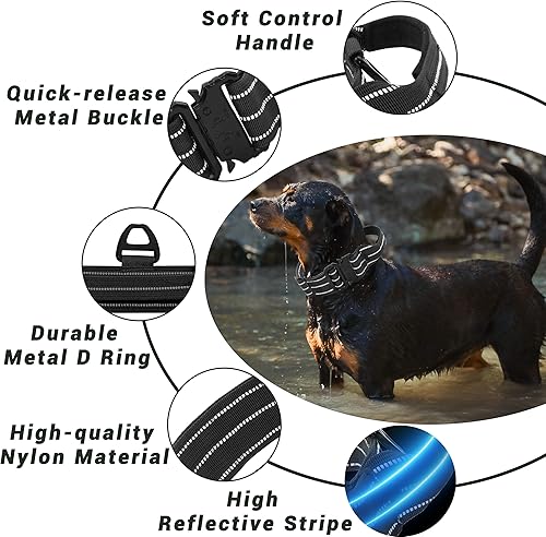 Miniatura 2 de Maiiu Collar táctico para perro, collar ajustable de nailon reflectante de nailon con mango de control, hebilla de metal resistente para perros