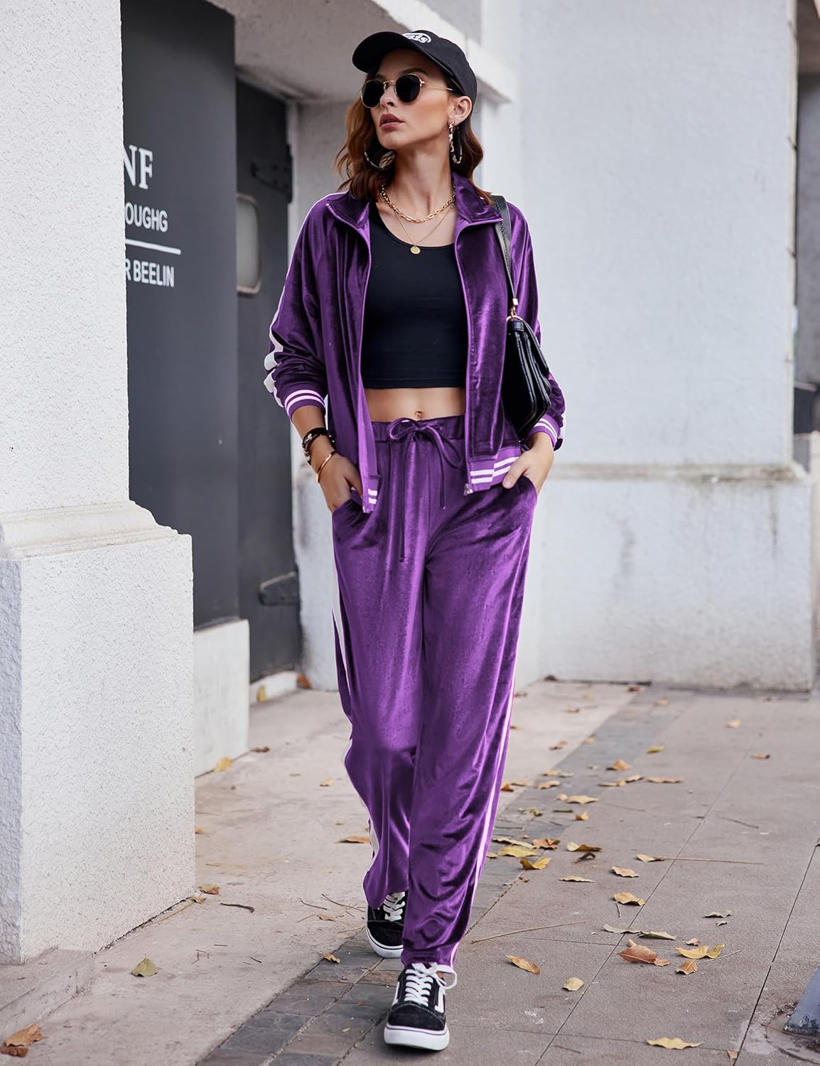 Ekouaer Women's Velvet Velor Tracksuits 2 Piece Lounge Outfits Zip Up Sweatshirt and Sweatpants with Pockets S-3XL - Image 3