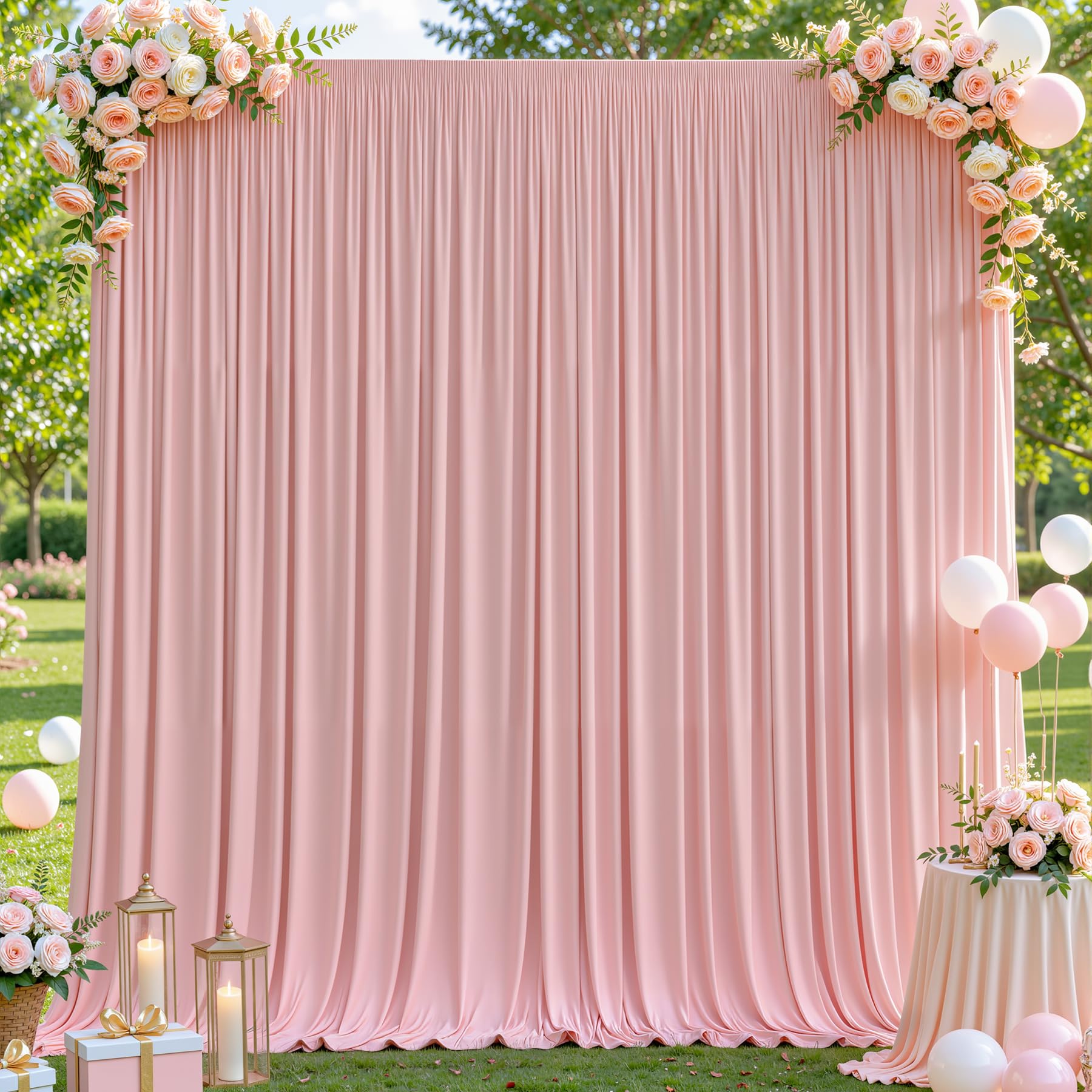 Photo 1 of 10x10ft Dusty Rose Backdrop Curtains for Wedding Parties Wrinkle Free Photo Backdrop Drapes for Photography Birthday Baby Shower Soft Fabric Party Backgournd for Photoshoot 5x10ft, 2 Panels