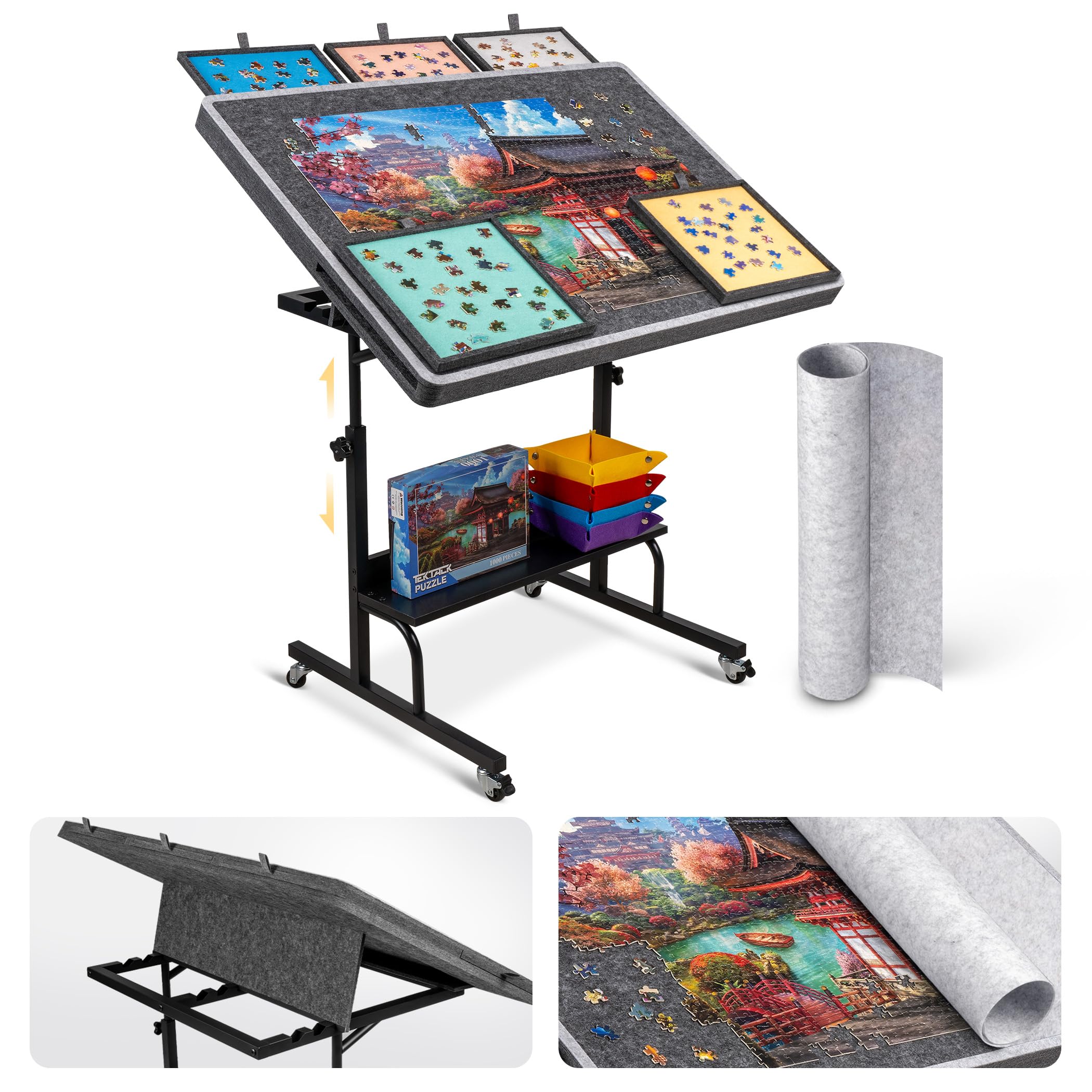 Tektalk 1500 Piece Felt Jigsaw Puzzle Table, Gray