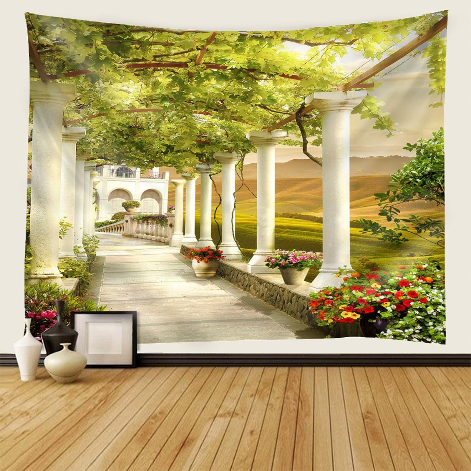 Tapiz para colgar en la pared, 240 x 220 cm, para dormitorio, salón, color verde y blanco