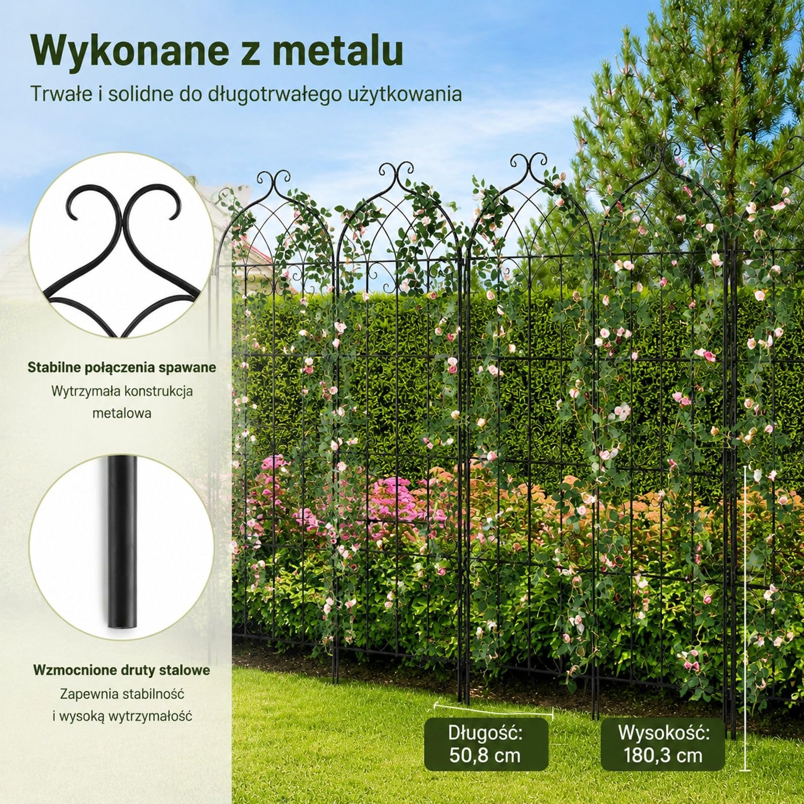 Zestaw 6 metalowych krat ogrodowych do roślin pnących, wbijane podpory do ogrodu, balkonu i tarasu