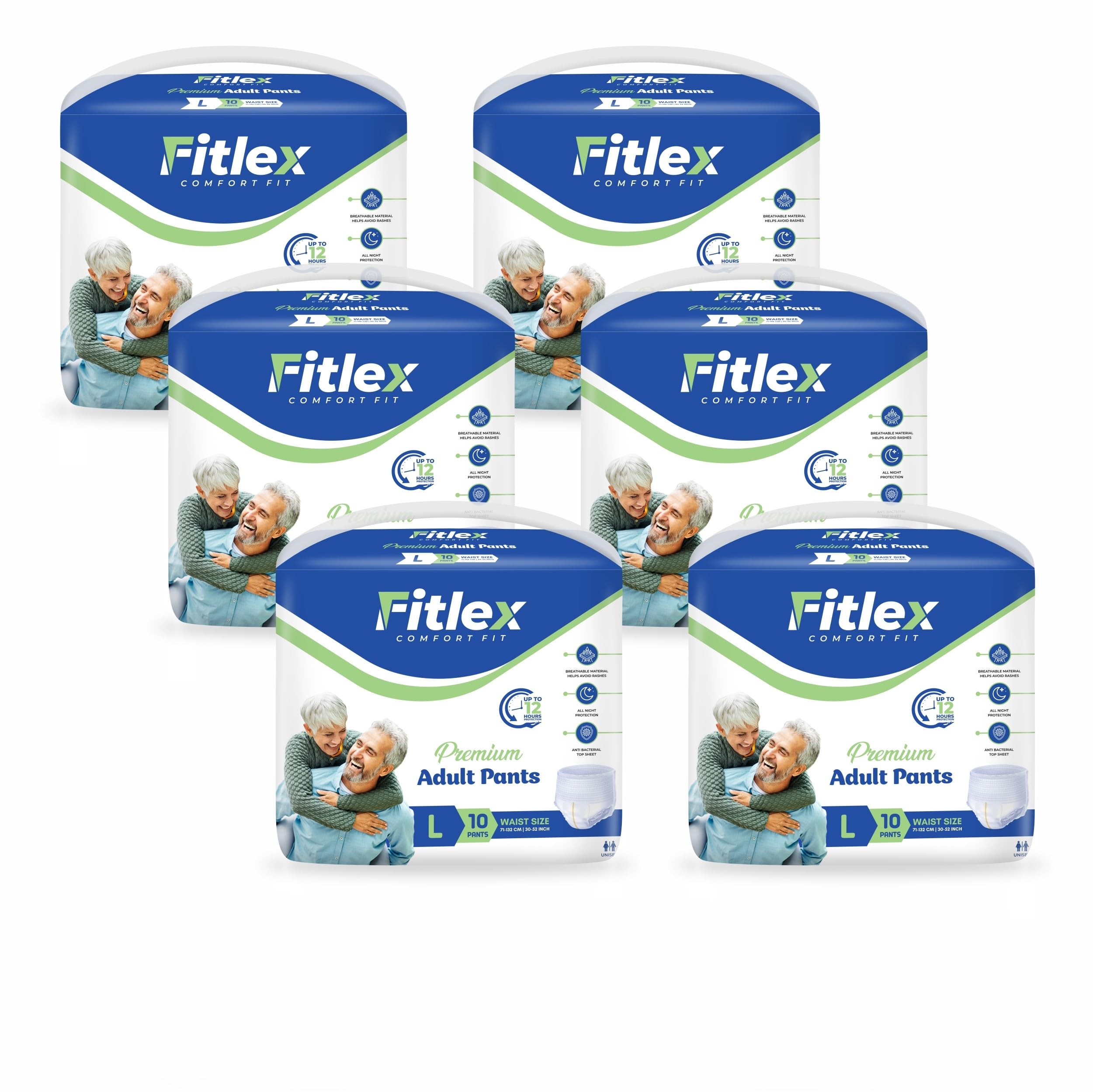 Premium Adult Pants Pack of 6 (60 Pants) | Comfort Fit Adult Diapers | Up to 12 Hours Absorption | Breathable Fabric | Anti-Bacterial Top Sheet | Leak Guard Protection | Unisex Incontinence Underwear (60, L)-image-26