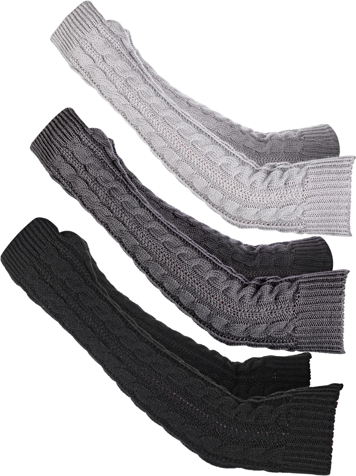 3 Pairs Arm Warmers Long Fingerless Gloves Knit Wrist Warmers with Thumb Hole Open Finger Arm Socks for Women Adult