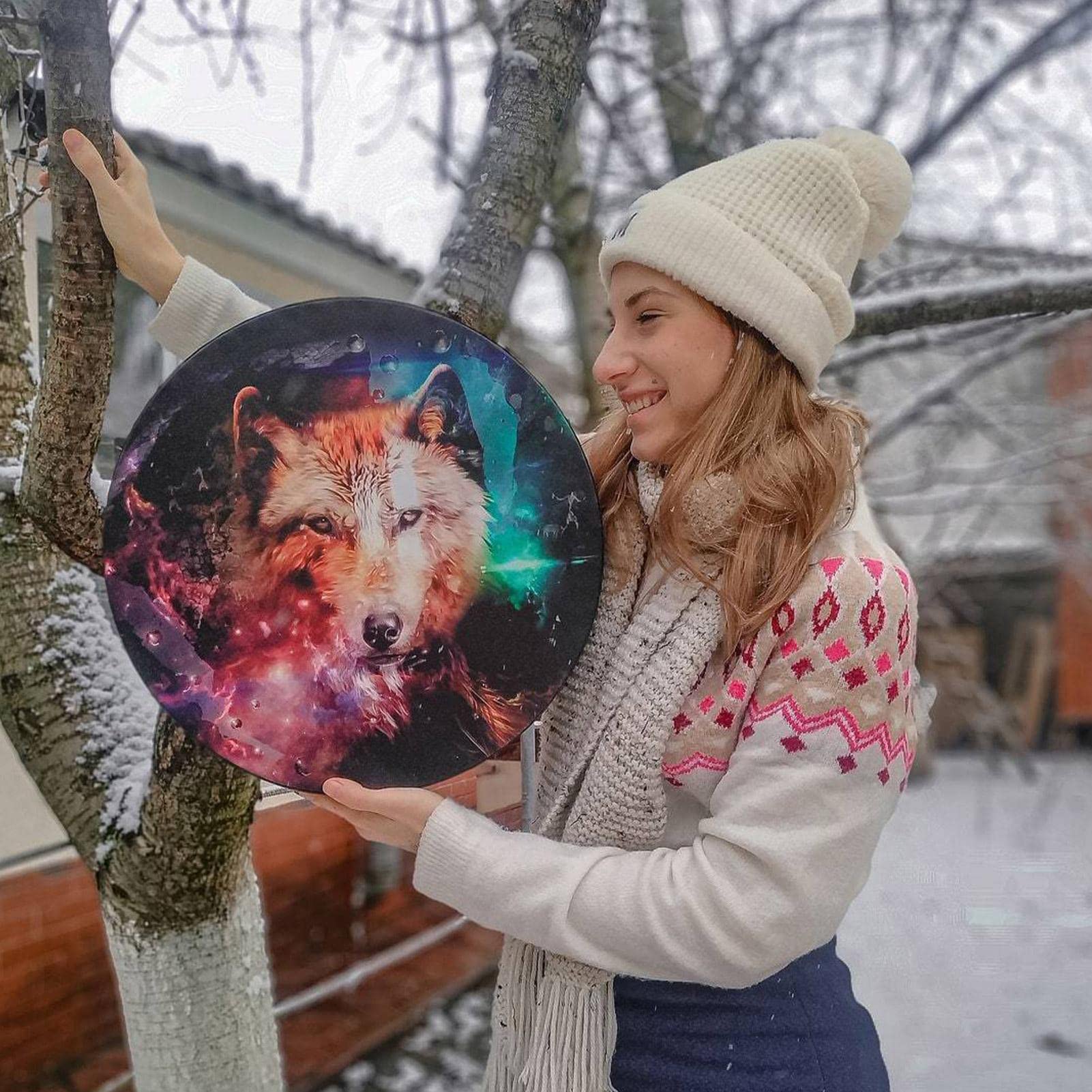 Shamanic Drum, Handmade Shamanic Drum, Holy Wolf Totem Drum With Drum Sticks, Siberian Drum, Sacred Celtic Drum, Spiritual Music Sound Healing Tool