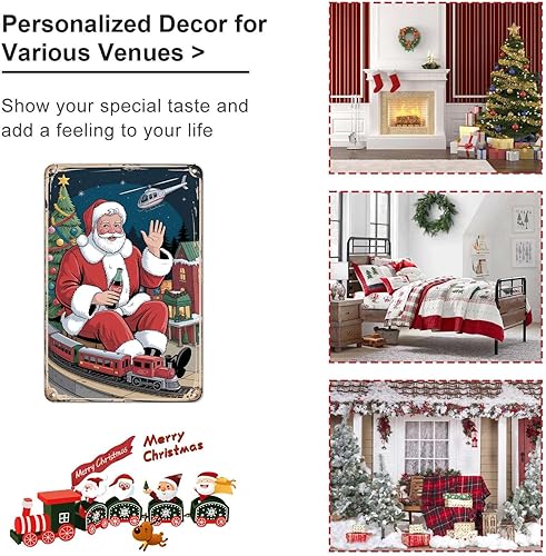 Miniatura 7 de Coca Cola - Cartel de hojalata de Papá Noel vintage para Navidad, letrero de metal con estampado estético para jardín, patio, bar, porche, hogar,