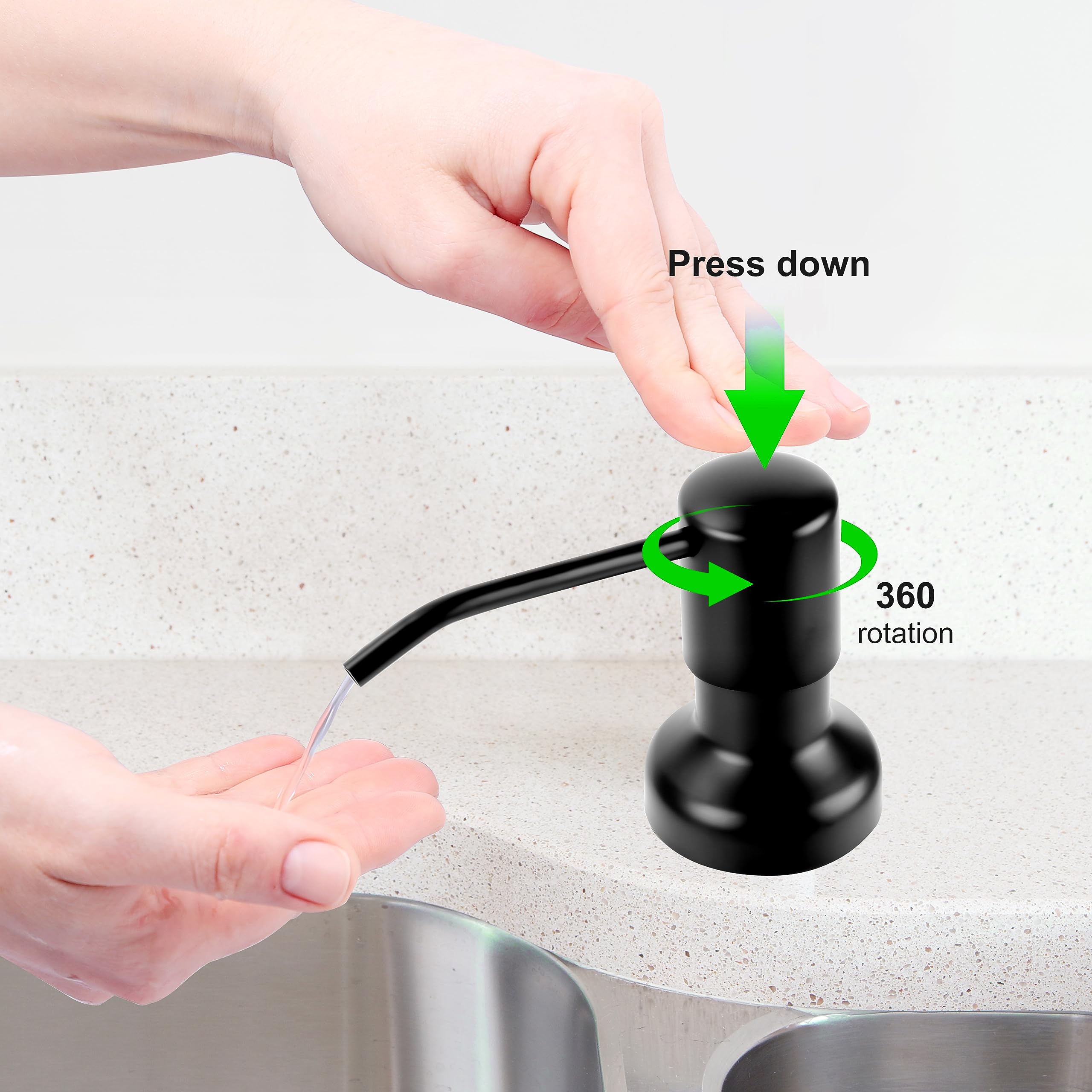 Dispensador de jabón para fregadero de cocina, dispensador de jabón con vástago roscado más largo, tubo de extensión de 47 pulgadas que se conecta directamente al recipiente de jabón de platos, base