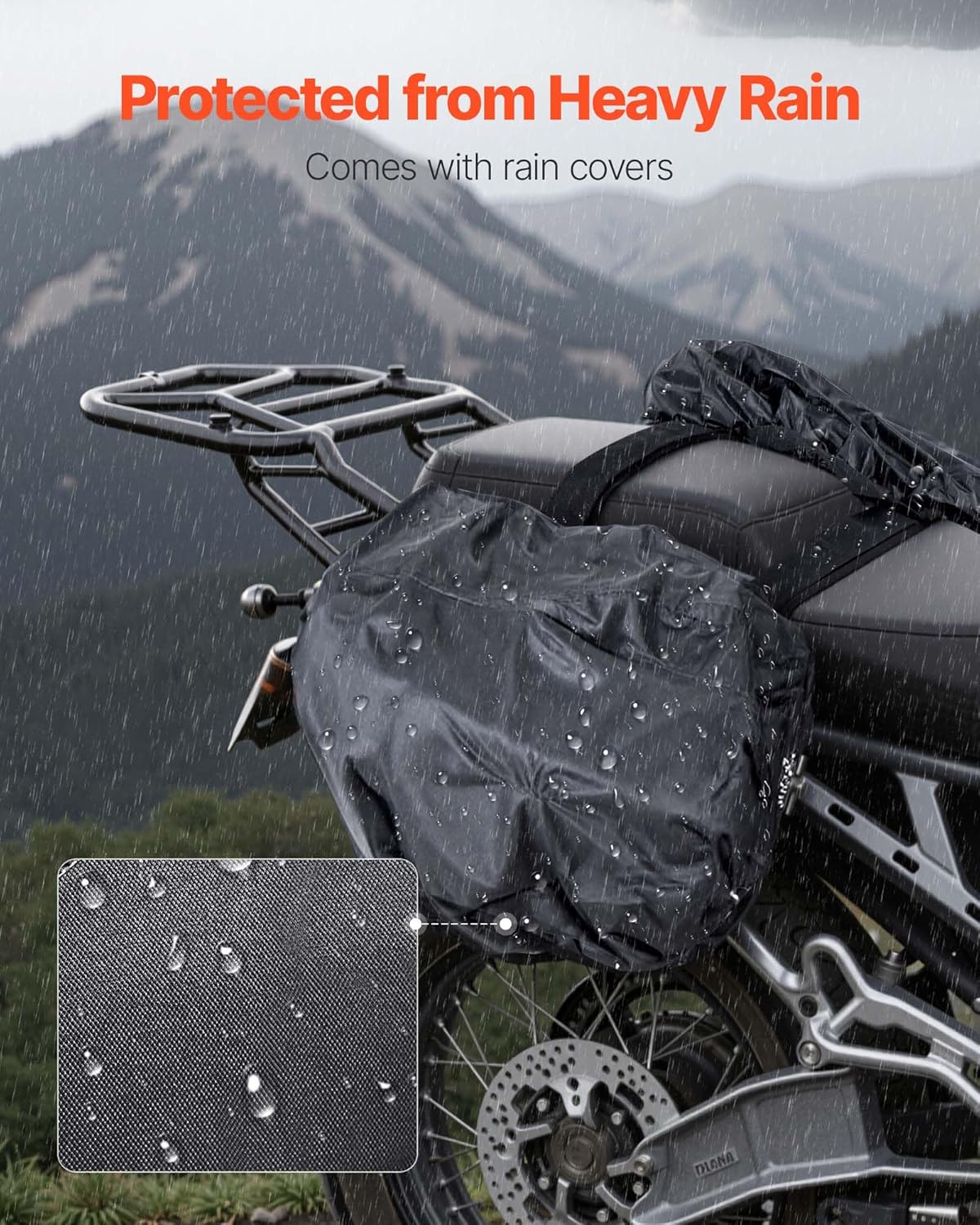 VEVOR Motorcycle Saddlebags, 30L (15L x 2) Large Capacity Saddle Bag Compatible with Grom (2022-2025), Navi, Z125 and Most Motorcycles, Sport Motorbike Side Bag with Waterproof Rain Cover and Straps