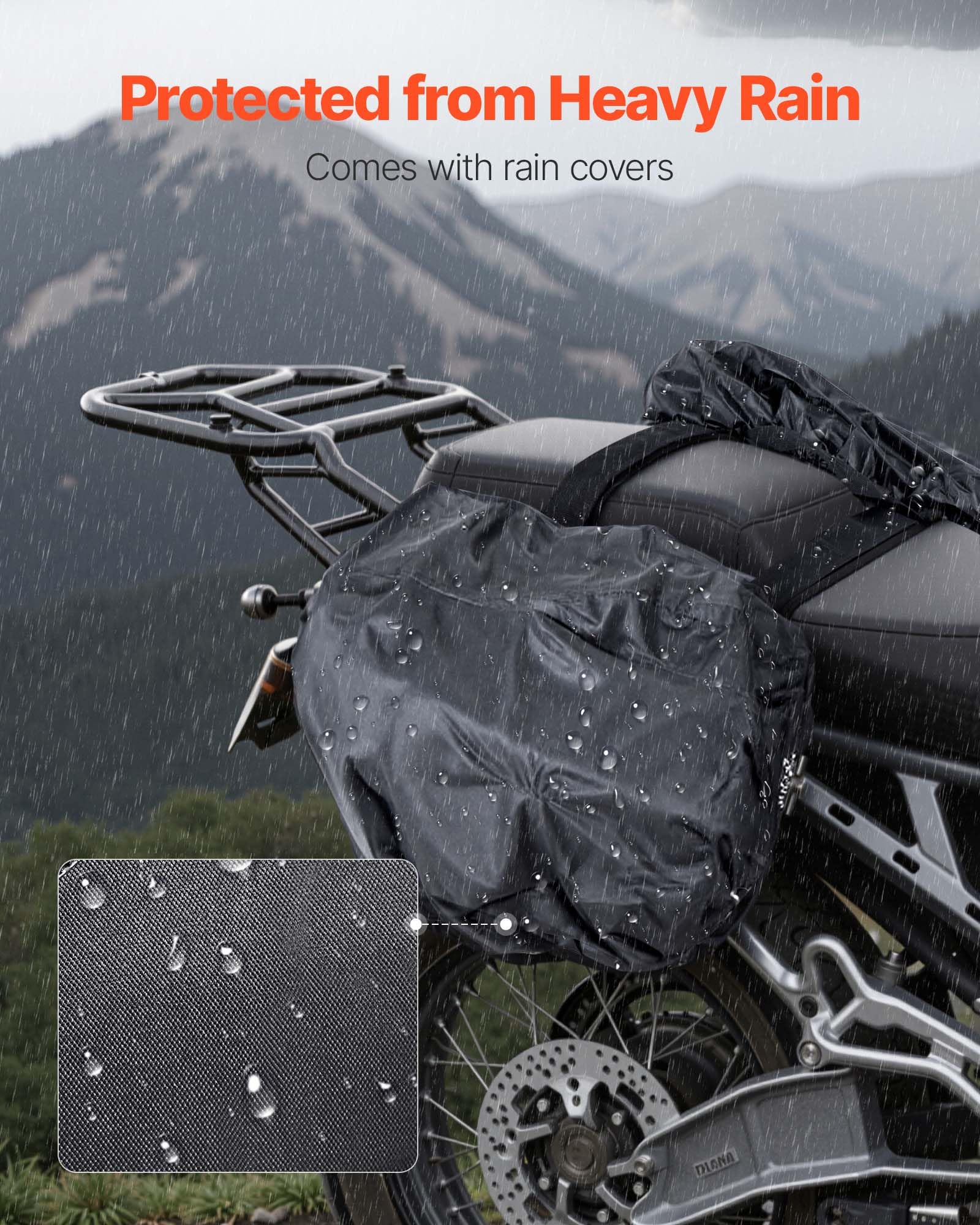 VEVOR Motorrad-Satteltasche, 15 L x 2 große Kapazität, Seitensatteltasche mit wasserfester Regenhülle & Gurten, kompatibel mit den meisten Motorrädern, Gepäckaufbewahrungstasche Motorradgepäck