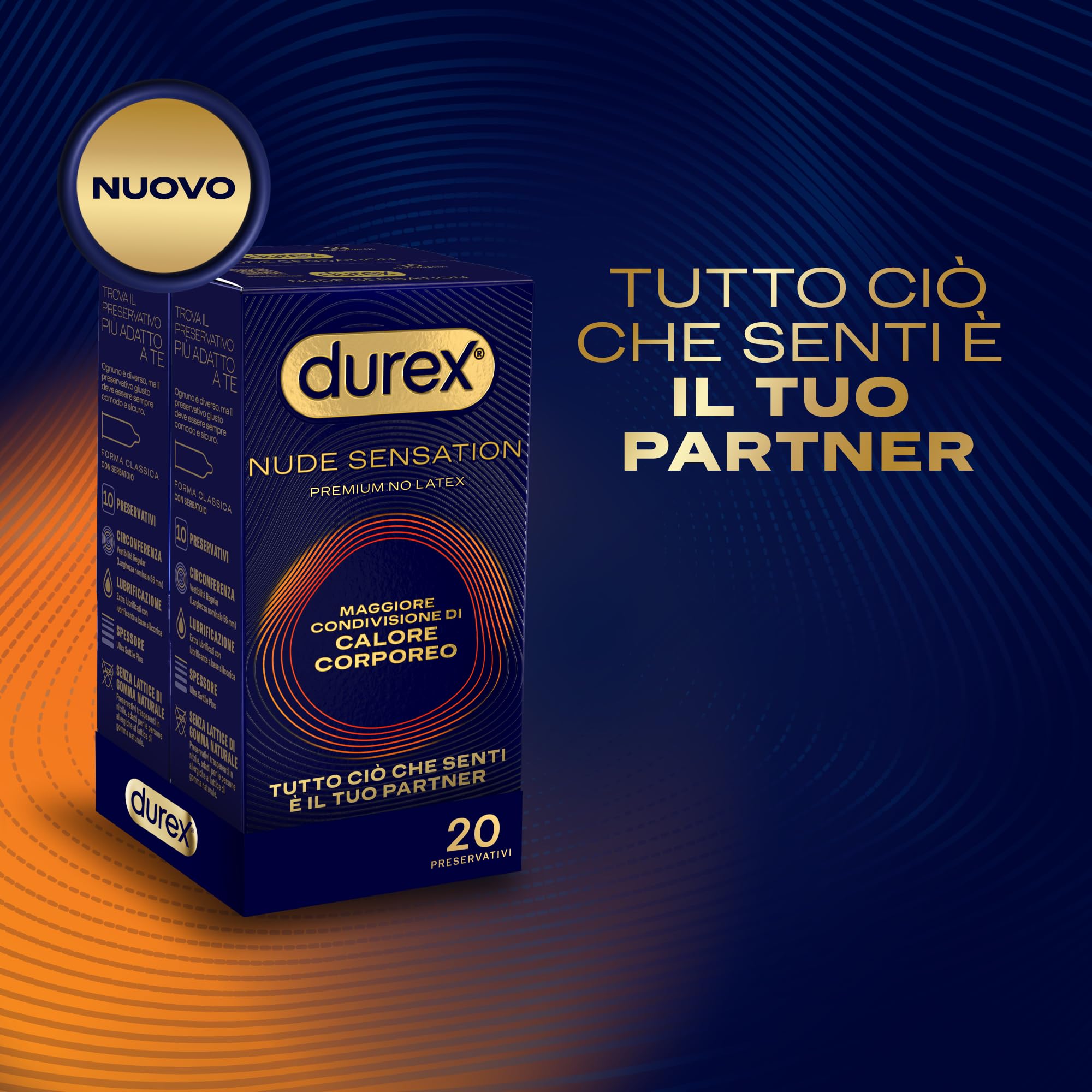 Durex Nude Sensation, Preservativi in Nitrile, Senza Lattice di Gomma Naturale, Ultra Sottili ed Extra Lubrificati, Maggiore Condivisione di Calore Corporeo, vestibilità Regular, 20 Profilattici