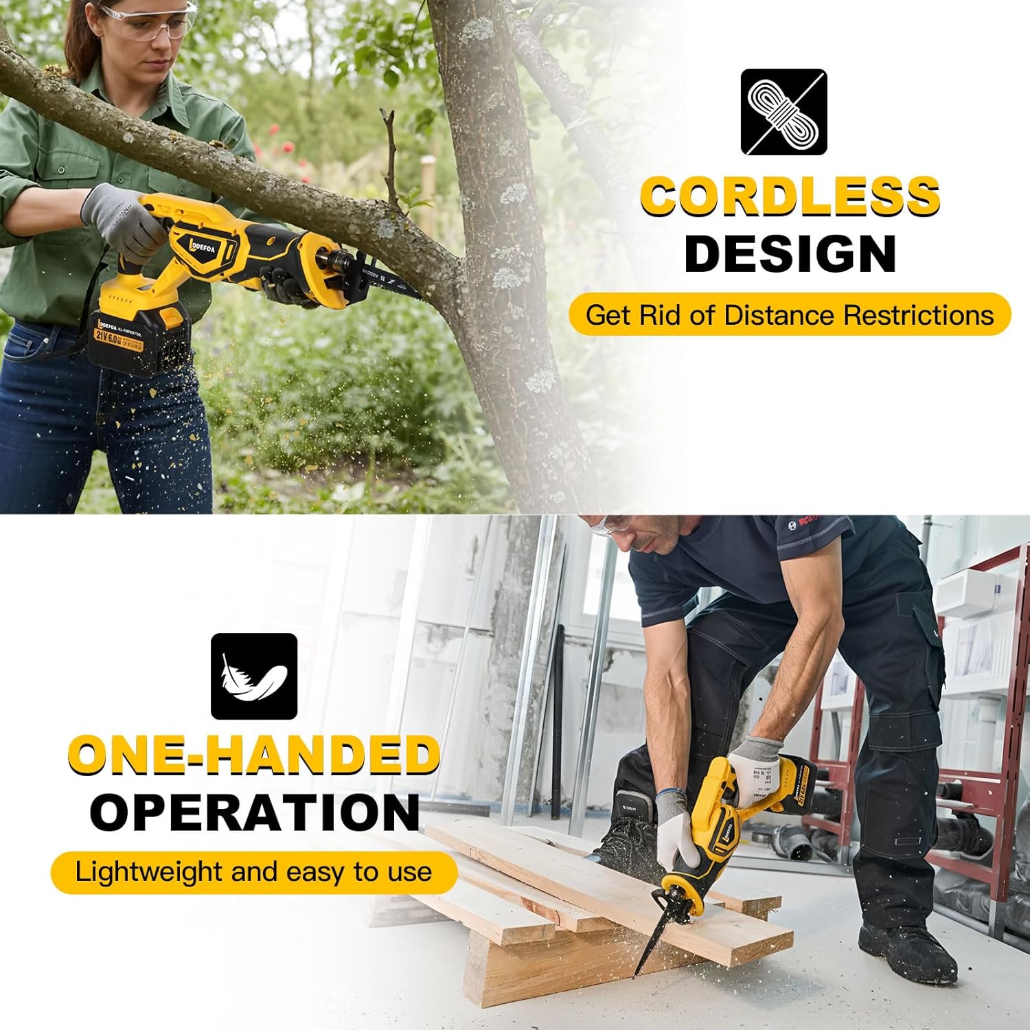Reciprocating Saw Cordless, 21V Brushless Reciprocating Saw with 2x6.0Ah Batteries, Electric Portable Sierra Recíproca with 12 Blade, 0-3500 RPM Cordless saw for Woods,Plastic,Metal,Brick Cutting