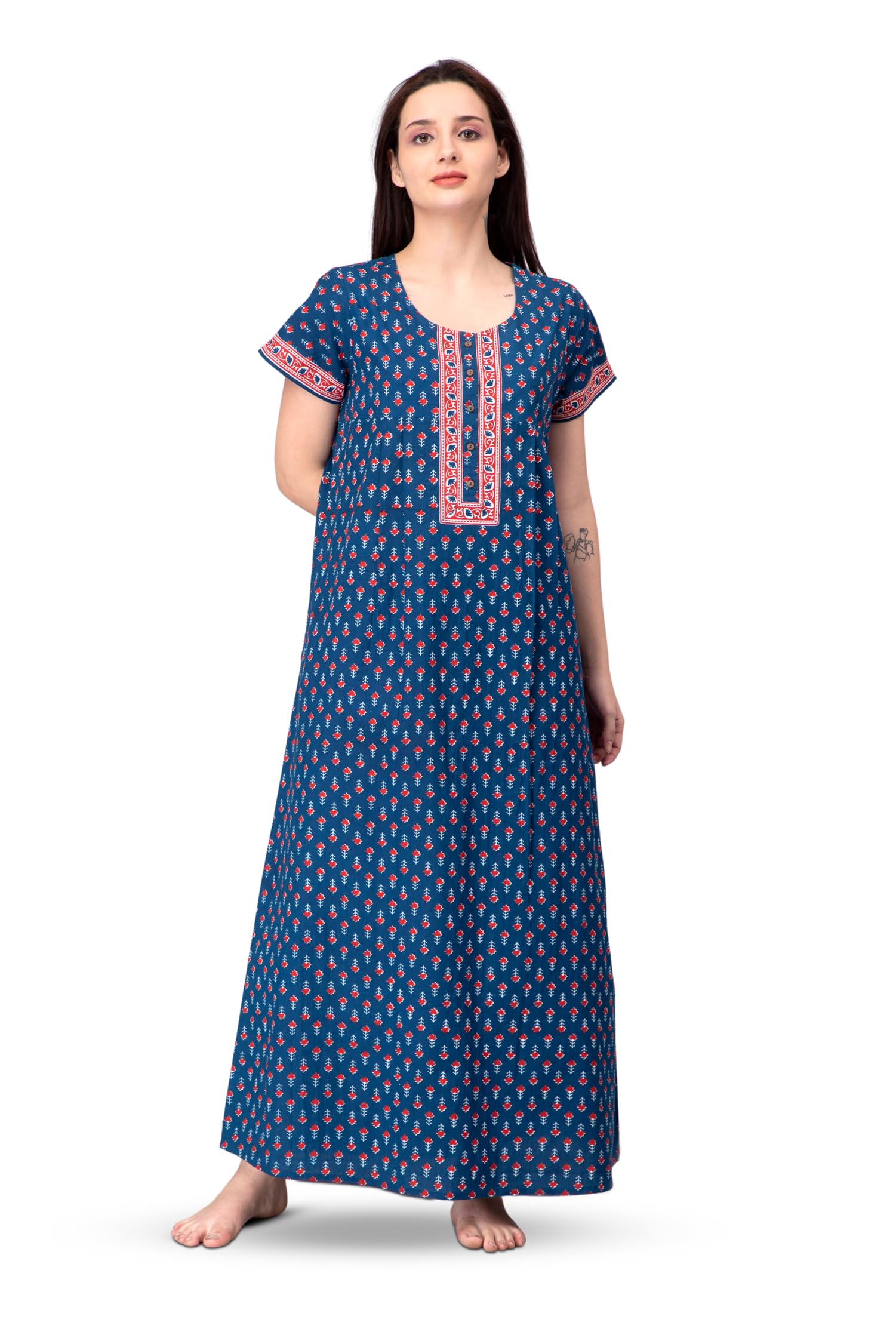 nihsamah Core Style Cotton Night Gown for Women — Premium Printed Stylish Long Cotton Nighty | Comfortable & Fancy Sleepwear, Nightwear, Maxi-picture-12