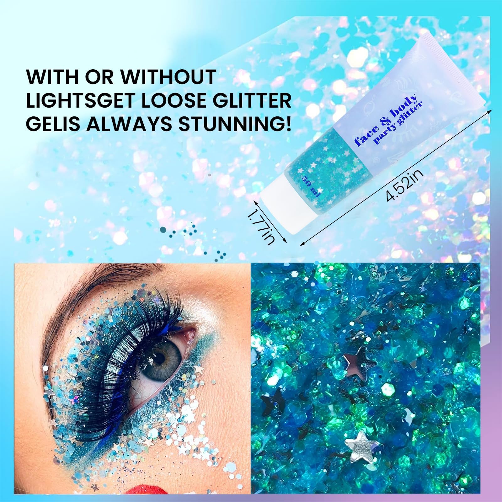 DAGEDA Lake Blue Body Glitter Gel, Sparkly Hair Face Glitter Makeup