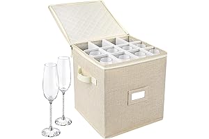 LotFancy 12-Inch Champagne Flute Storage Container with Handle and Dividers for Wine...