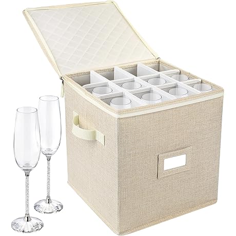 LotFancy 12-Inch Champagne Flute Storage Container with Handle and Dividers for Wine...
