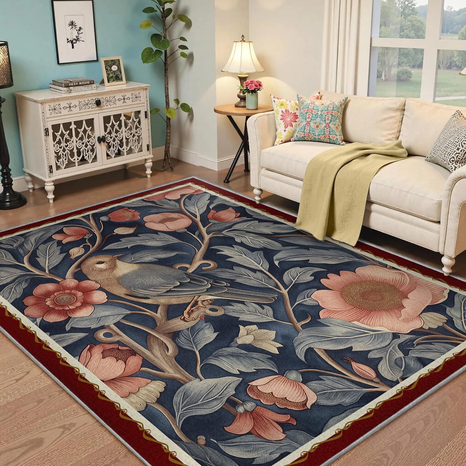 Rugs fleuris classiques bleu marine tapis de salon 210x240cm
