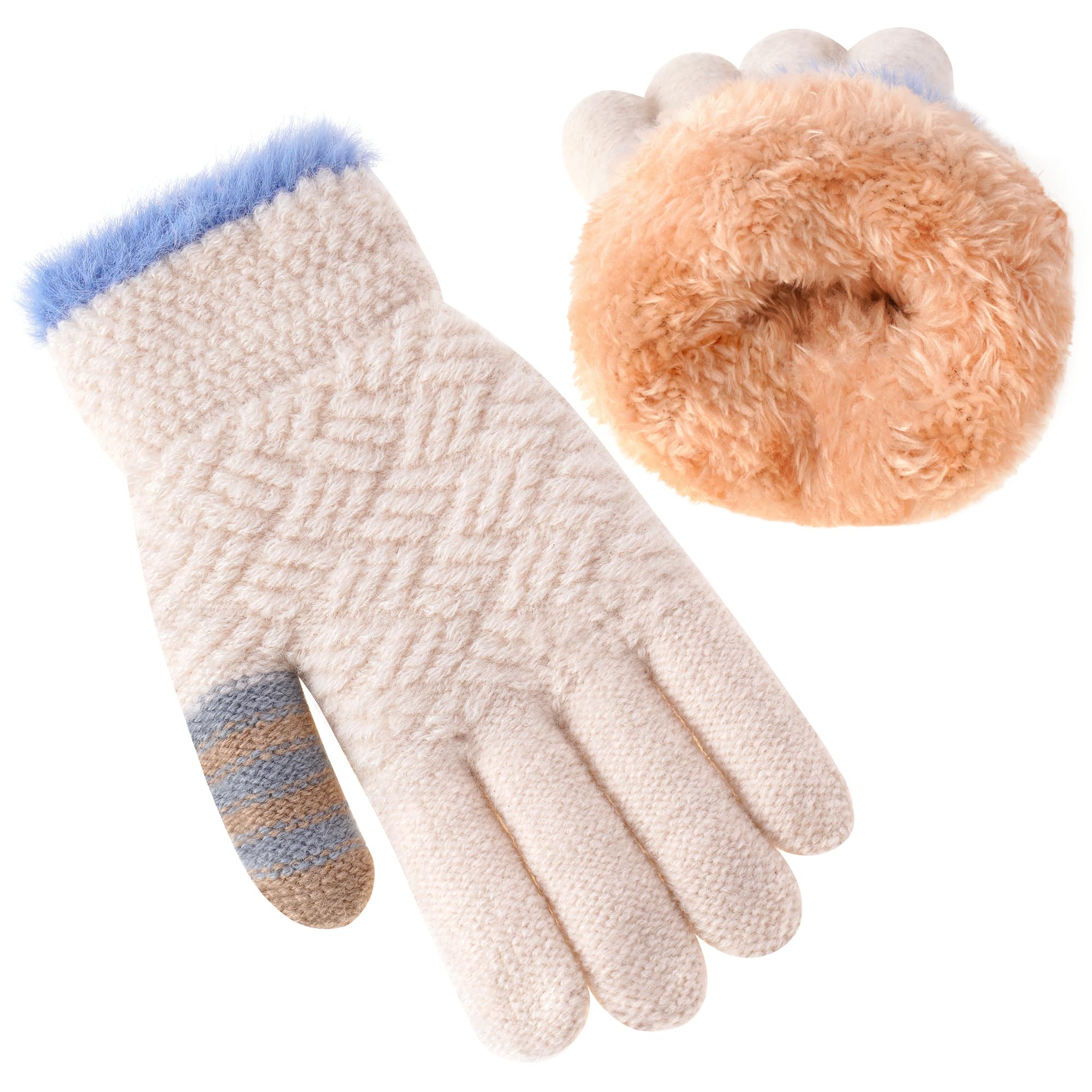 FENELY Winter Gloves for Boys Girls - Kids Warm Knit Thermal Cable Knitted Gloves Wool Fleece Lined Mittens for Cold Weather