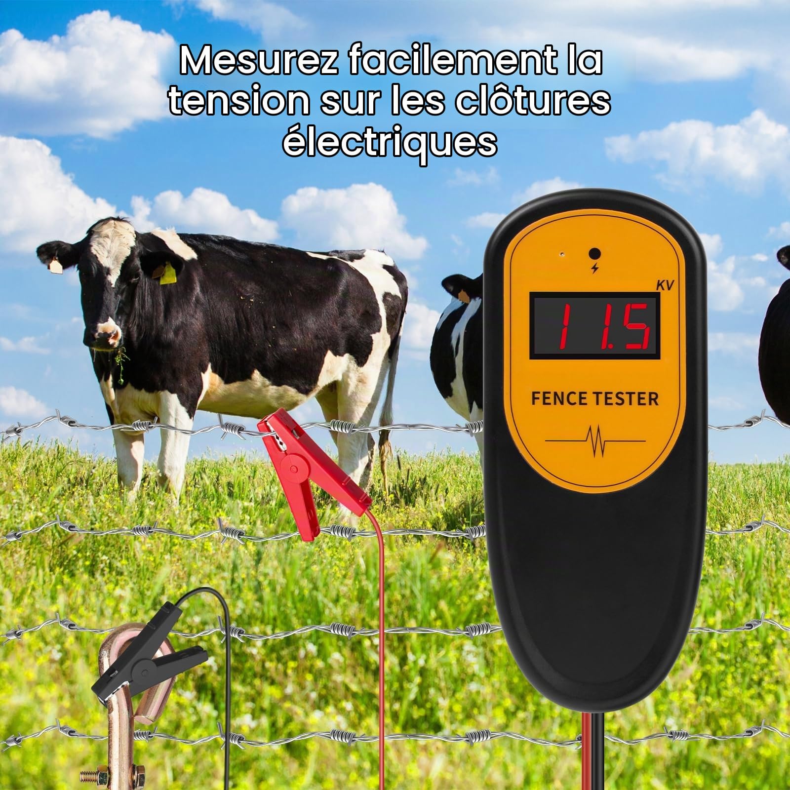 Testeur de tension clôture électrique digital, 13KV 500-13000V, détecteur de défauts, testeur de clôture électrique à pince de poche pour test de tension de clôture électrique de ferme