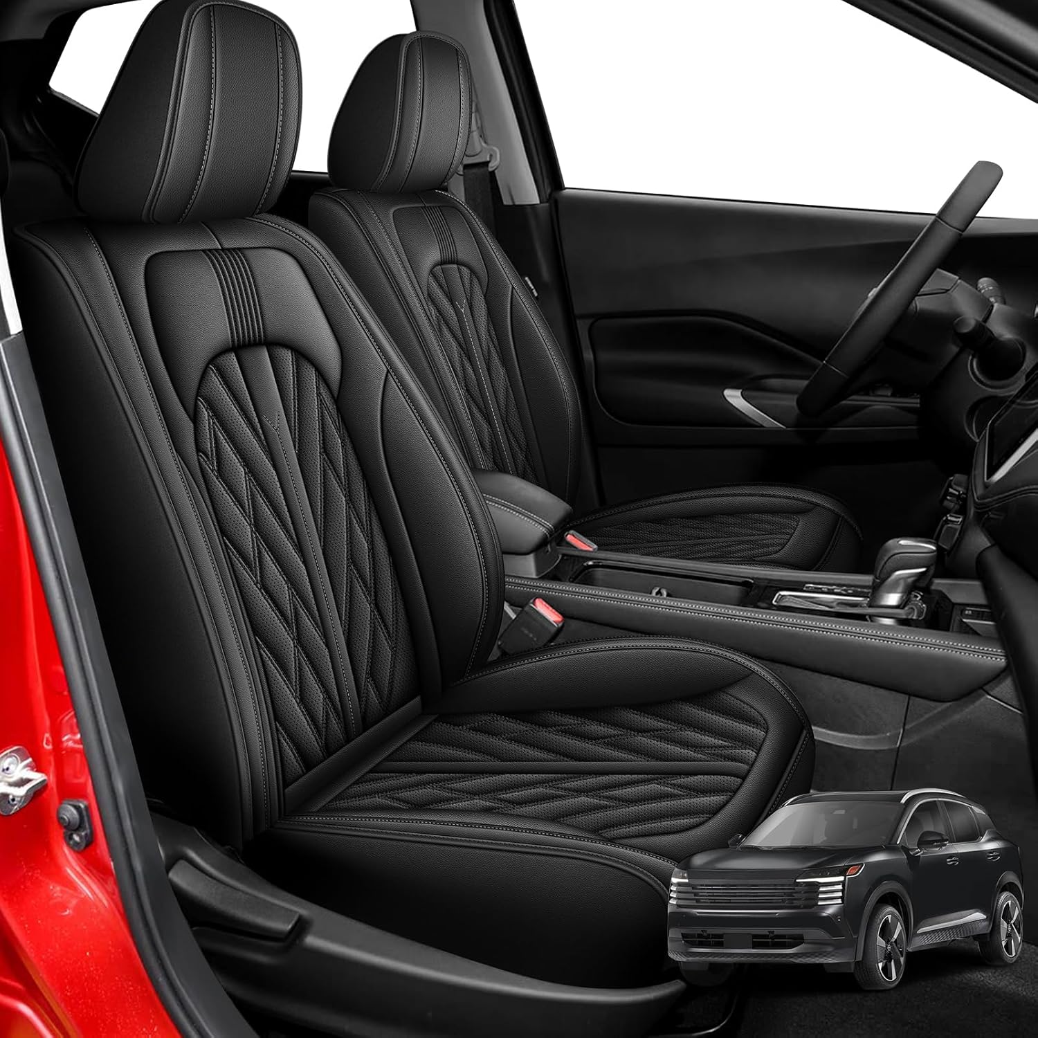 Car Seat Covers Full Set Custom Fit for Nissan Kicks SV SR S 2020-2024 2025 2026 Leather Seat Covers Breathable Waterproof Seat Protectors Automotive Seat Cushion Airbag Compatible (Black，5 Seats)