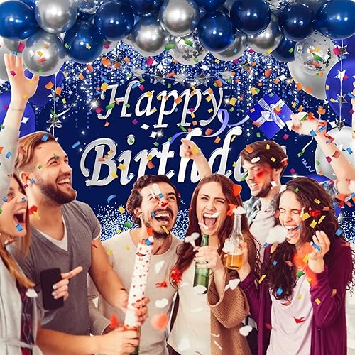Miniatura 6 de Decoraciones de cumpleaños azul marino para hombres y mujeres globos de feliz cumpleaños decoración de fiesta para niños y niñas con telón de fondo