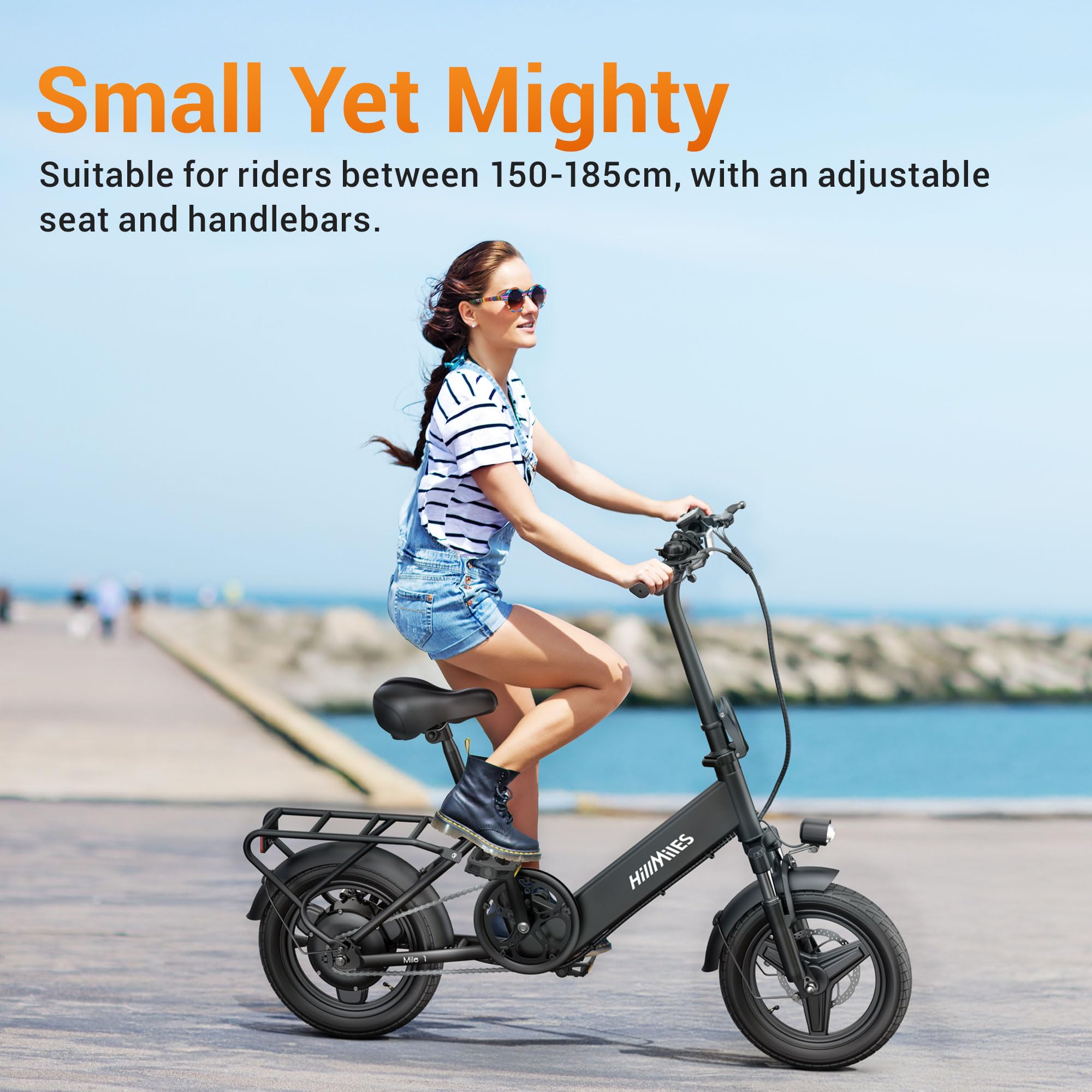 Bicicleta eléctrica HillMiles Mile 1, Batería 36V 10.4AH, Neumático 14'*2.0', Velocidad 25km/h y autonomía 40-65km Bicicleta eléctrica para desplazamientos urbanos, IP65 Impermeable