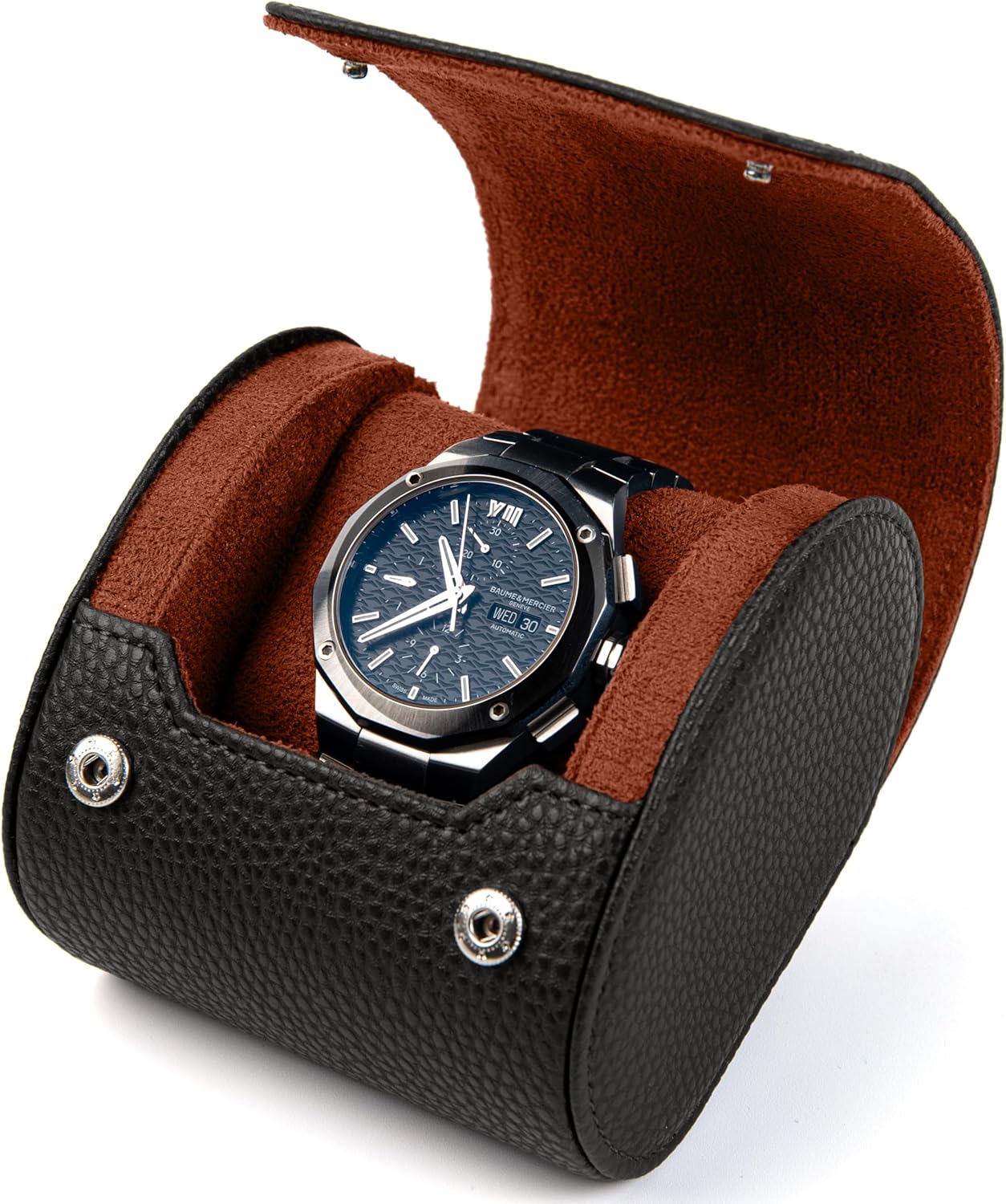 Watch Travel Case for Men – Portable Single Watch Case for Smart and Luxury Timepieces – Ideal Gift for Men with Premium Gift Box (Ink Black/Saddle Tan, 1 Watch Case)
