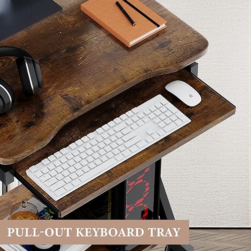 Miniatura 2 de Escritorios pequeños para computadora con toma de corriente, escritorios de oficina en casa en forma de Z para espacios pequeños, escritorio de