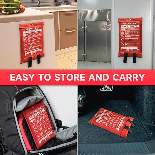Miniatura 2 de YESWELDER Manta de emergencia para el hogar y la cocina, extintor de incendios para la casa, manta ignífuga de fibra de vidrio para personas,