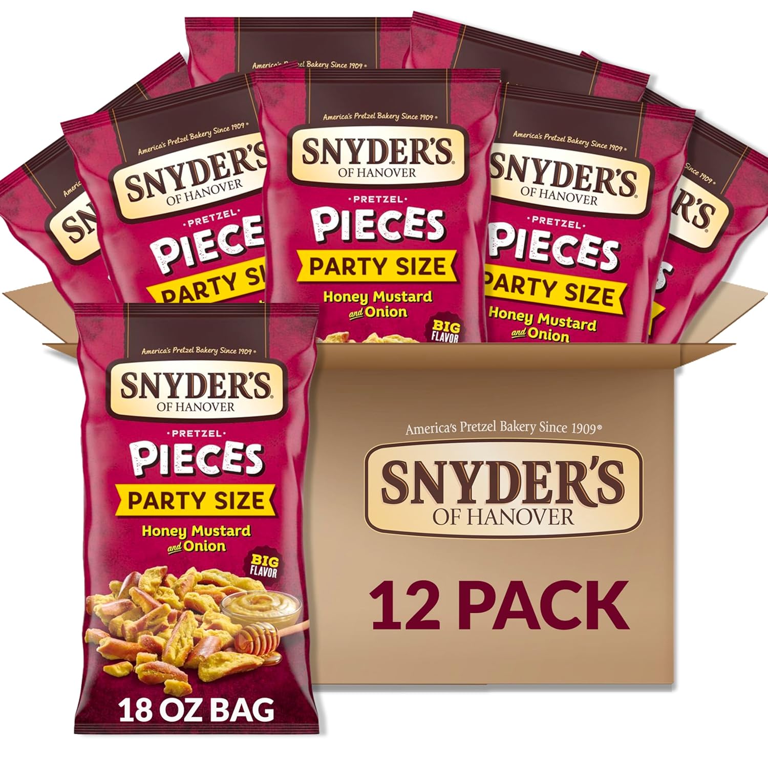 Snyder's of Hanover Pretzel Pieces, Honey Mustard and Onion, Party Size 18 Oz (Pack of 12)
