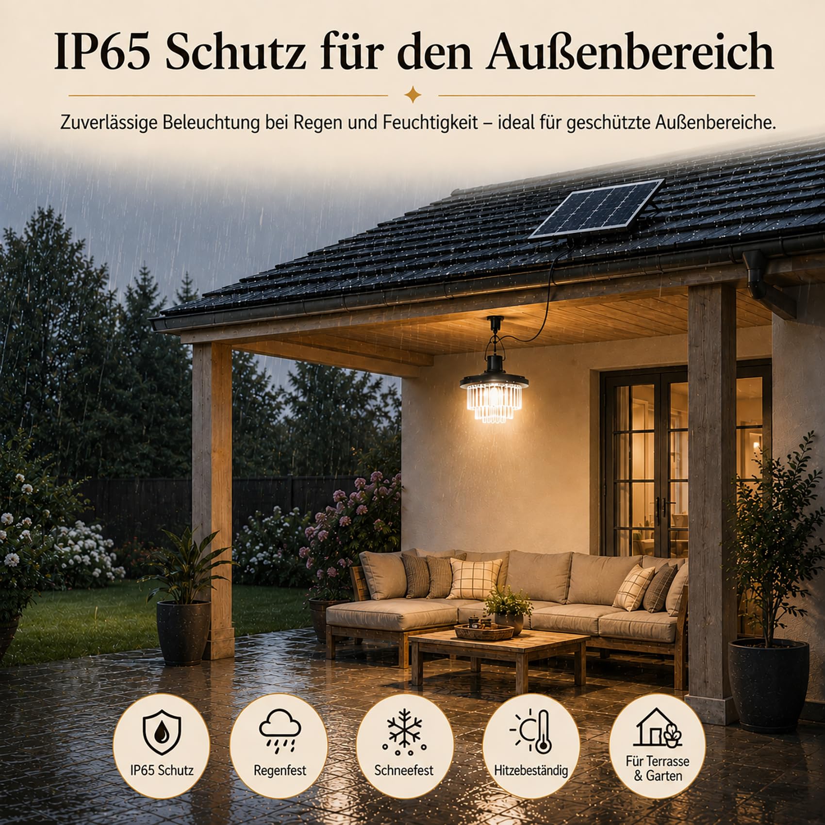 ChunHee Solar Hängelampe mit Bewegungsmelder, 800 lm, IP65 (Langer Kristall)