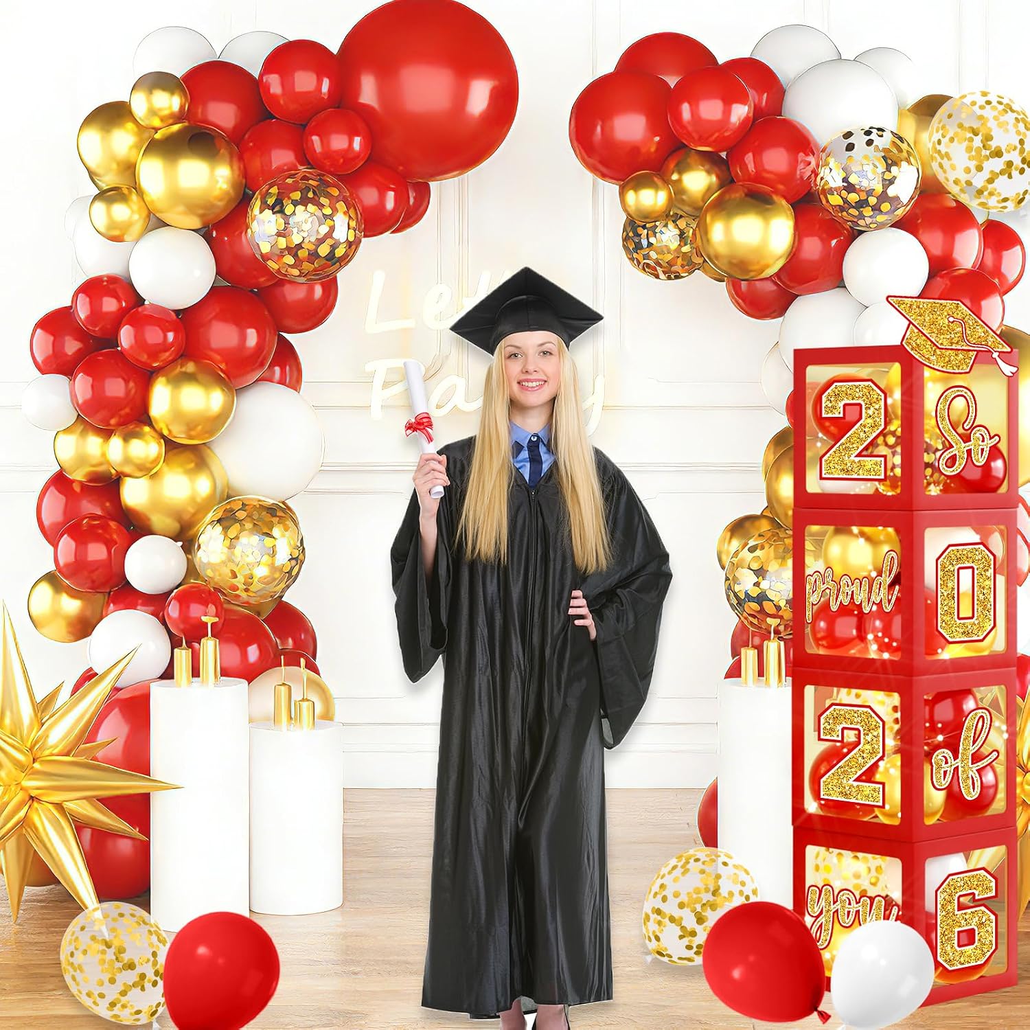 Graduation Party Decorations Class Of 2026,Red Graduation Decoration 2026 Grad Boxes With Letters 2026 Grad So Proud Of You For College Party Graduation Party Supplies