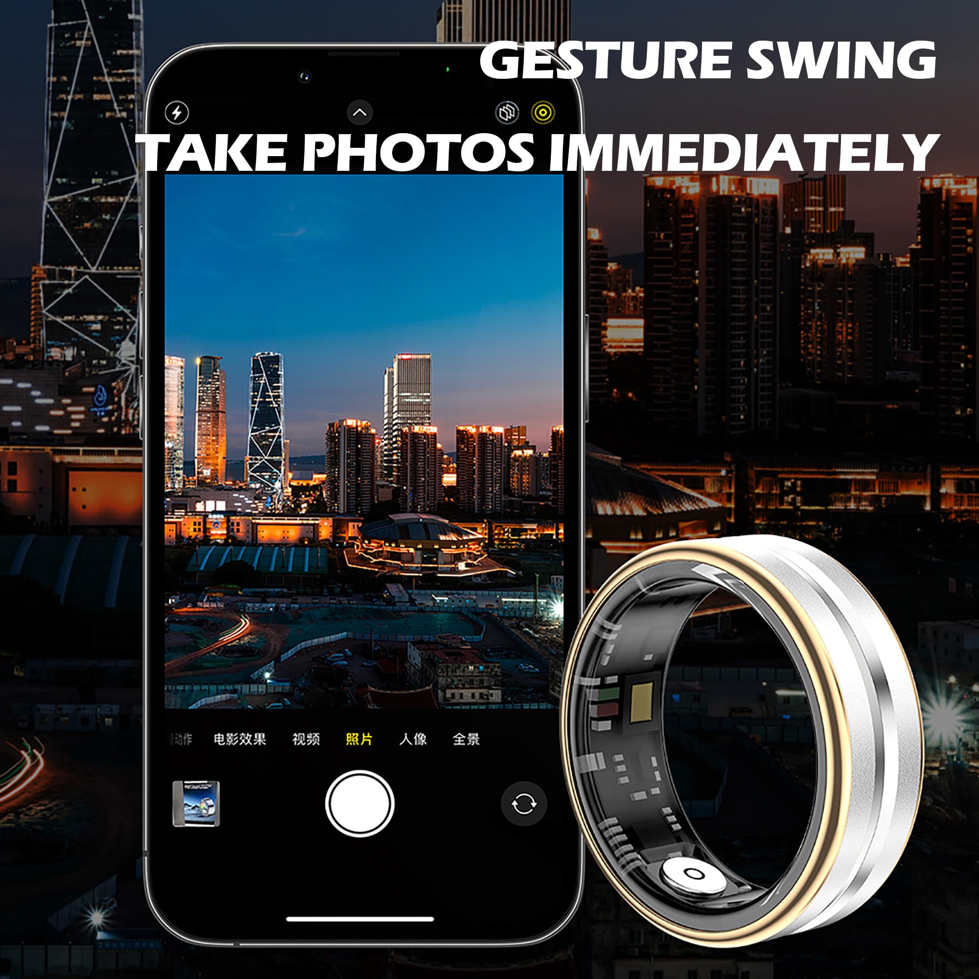 Smart Ring Health Rings for Men Women Remote Camera Heart Rate Sleep Ring Waterproof Sports Ring Tracker Pedometer Calorie Counter Black Silver Gold Rings