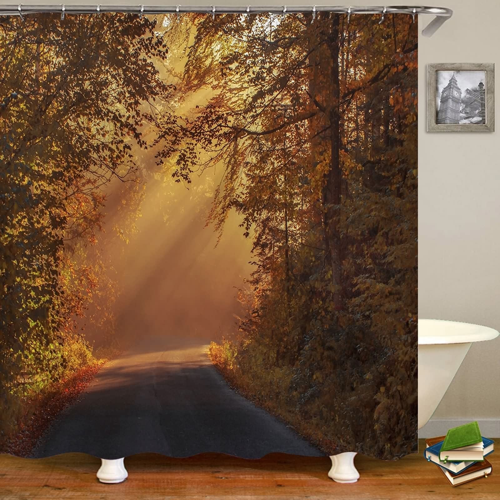 Gualiy Cortinas de ducha de poliéster, diseño de árboles otoñales y patas de garra para bañera, multicolor, 180 x 200 cm
