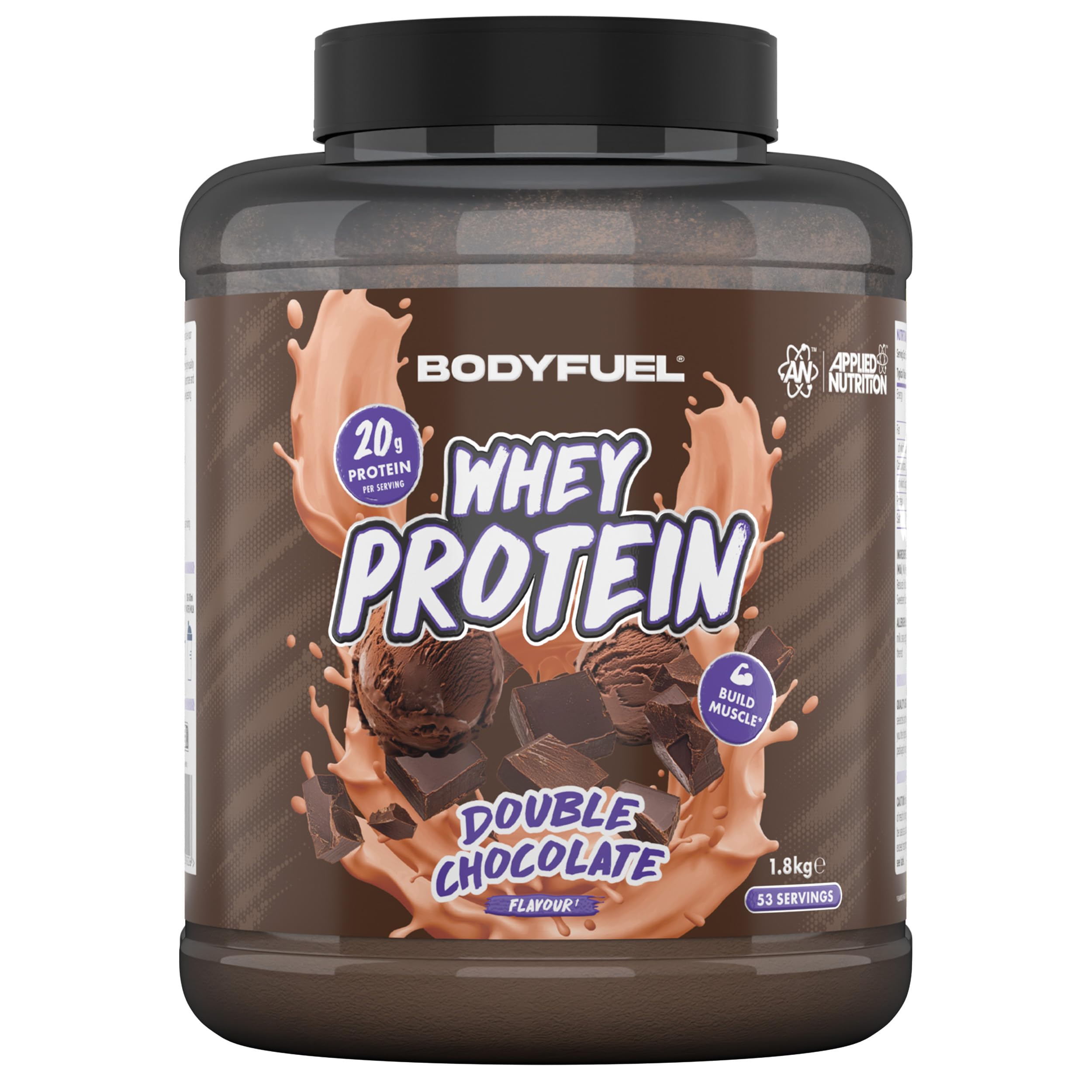 Bodyfuel Whey Protein Powder - 20g Protein for Muscle Recovery & Weight Management - Low-Calorie, Keto-Friendly - (1.8kg - 53 Servings) (Double Chocolate)
