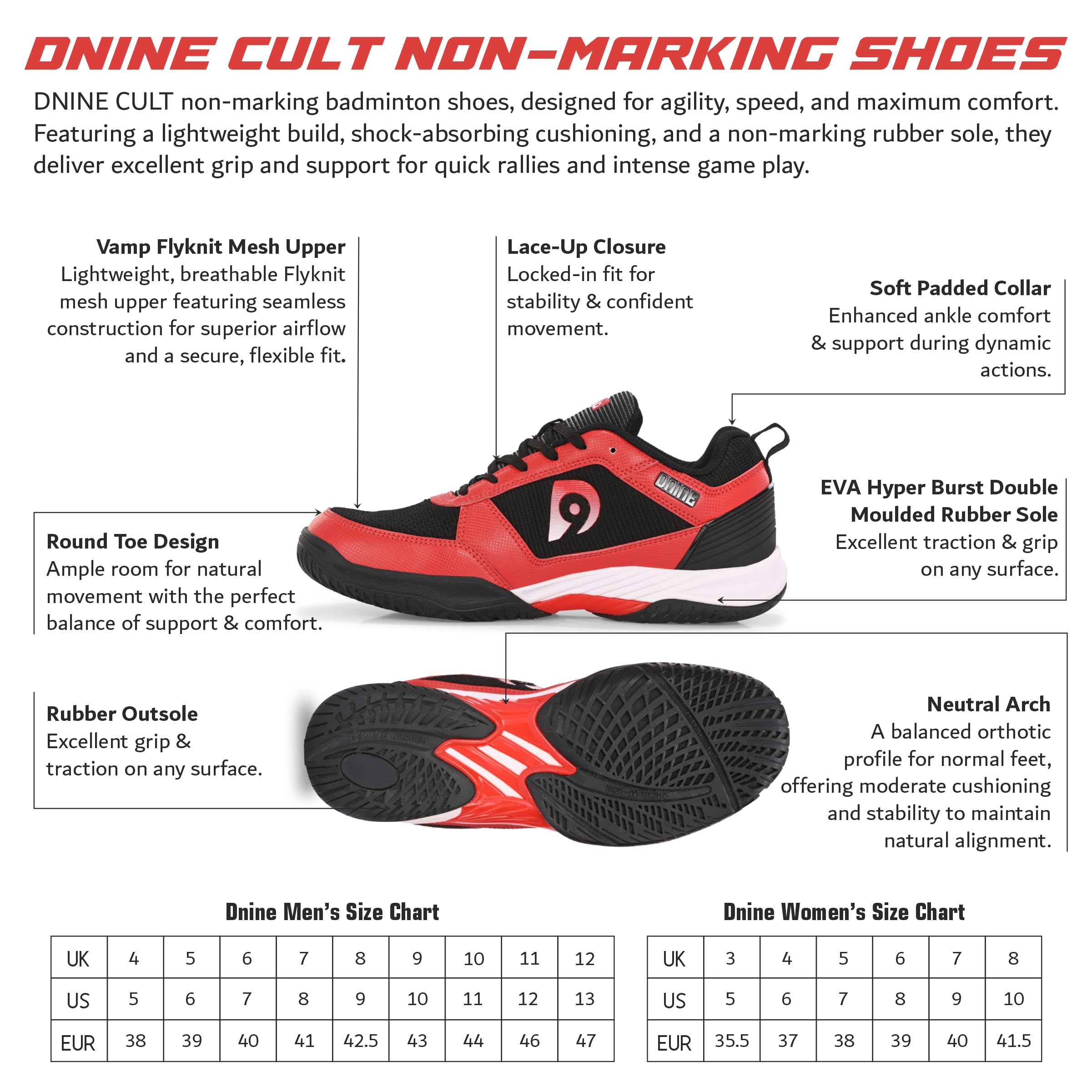 DNINE Cult Men Non Marking Shoes Black/Red 4